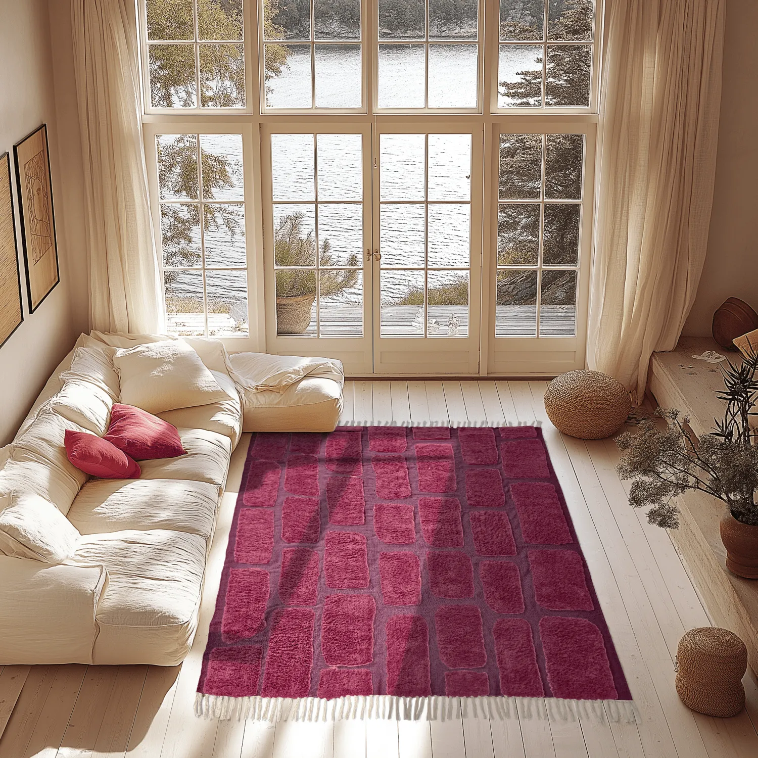 Ryatæpper - Cyrus Natural Cotton Shaggy (rød)