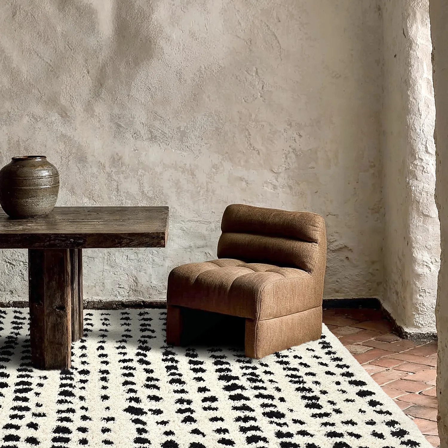 Ryatæpper - Dotty (sort/hvid)