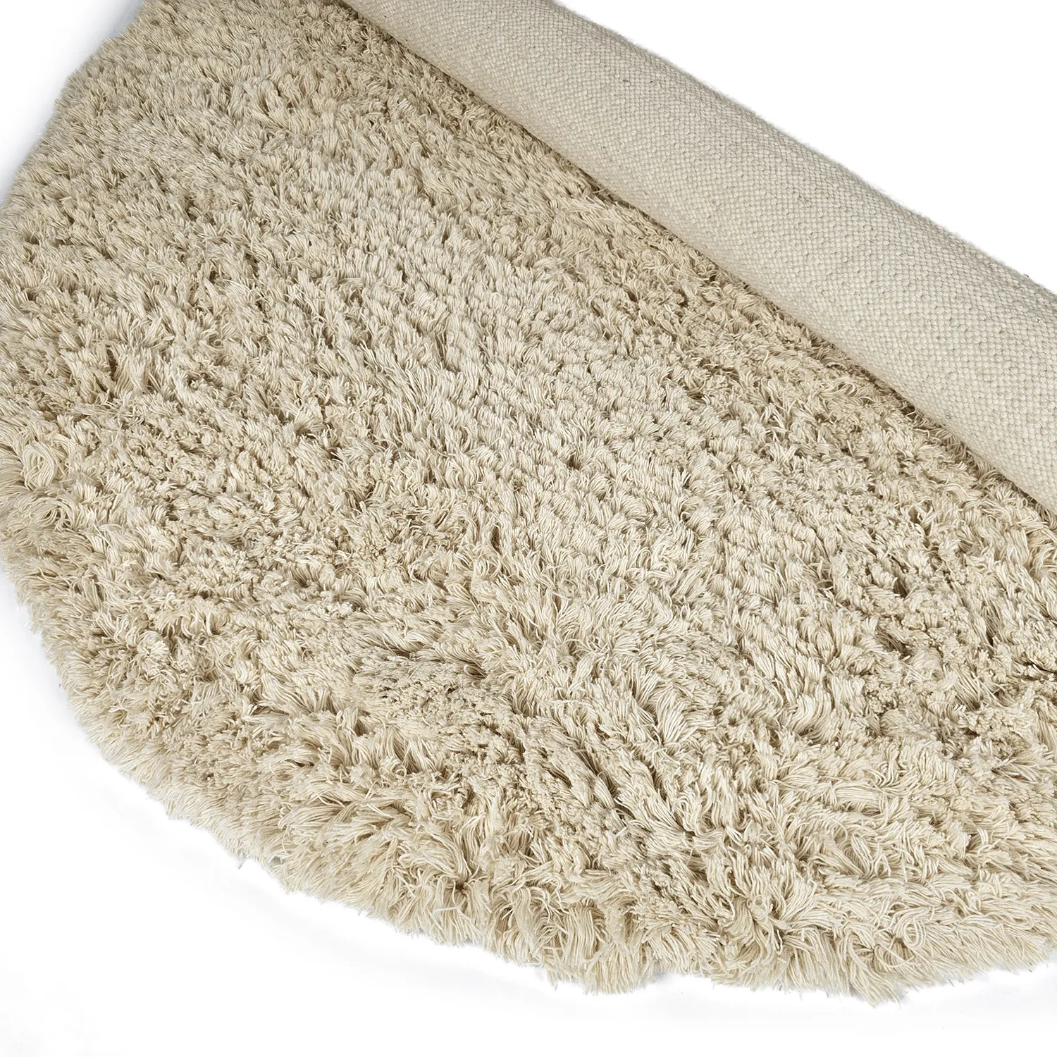 Rundt tæppe - Fassale Hand Woven Wool Shaggy (fløde)