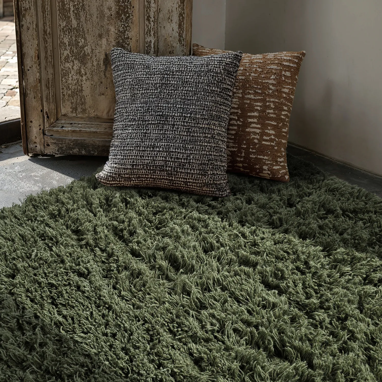 Ryatæpper - Fassale Hand Woven Wool Shaggy (mosgrøn)