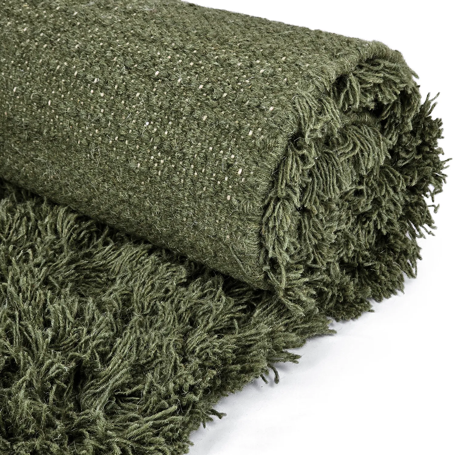 Ryatæpper - Fassale Hand Woven Wool Shaggy (mosgrøn)