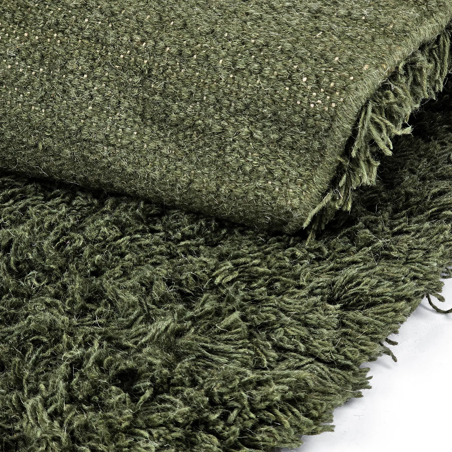 Rundt tæppe - Fassale Hand Woven Wool Shaggy (mosgrøn)
