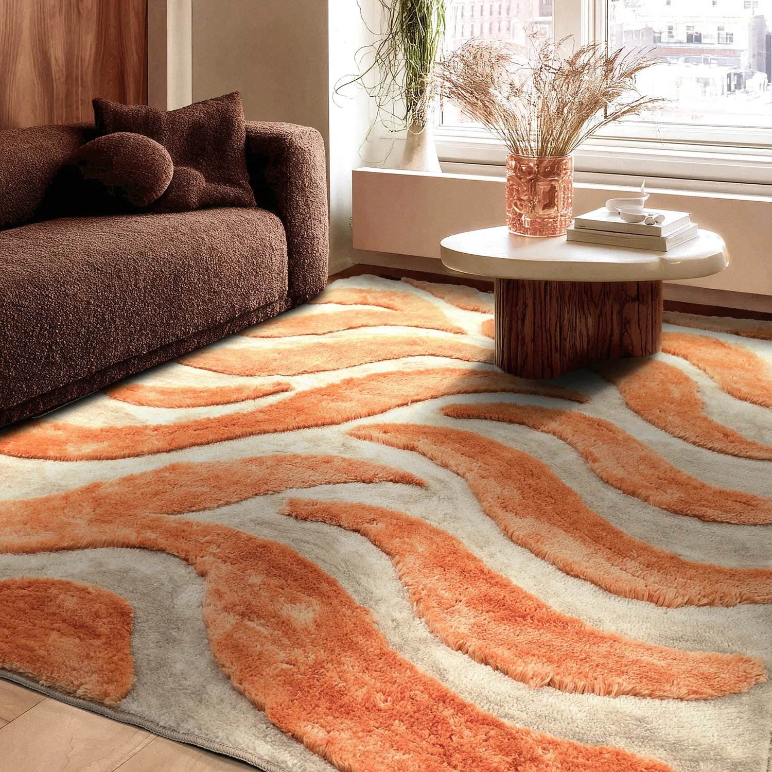 Ryatæpper - Fergana (creme/orange)