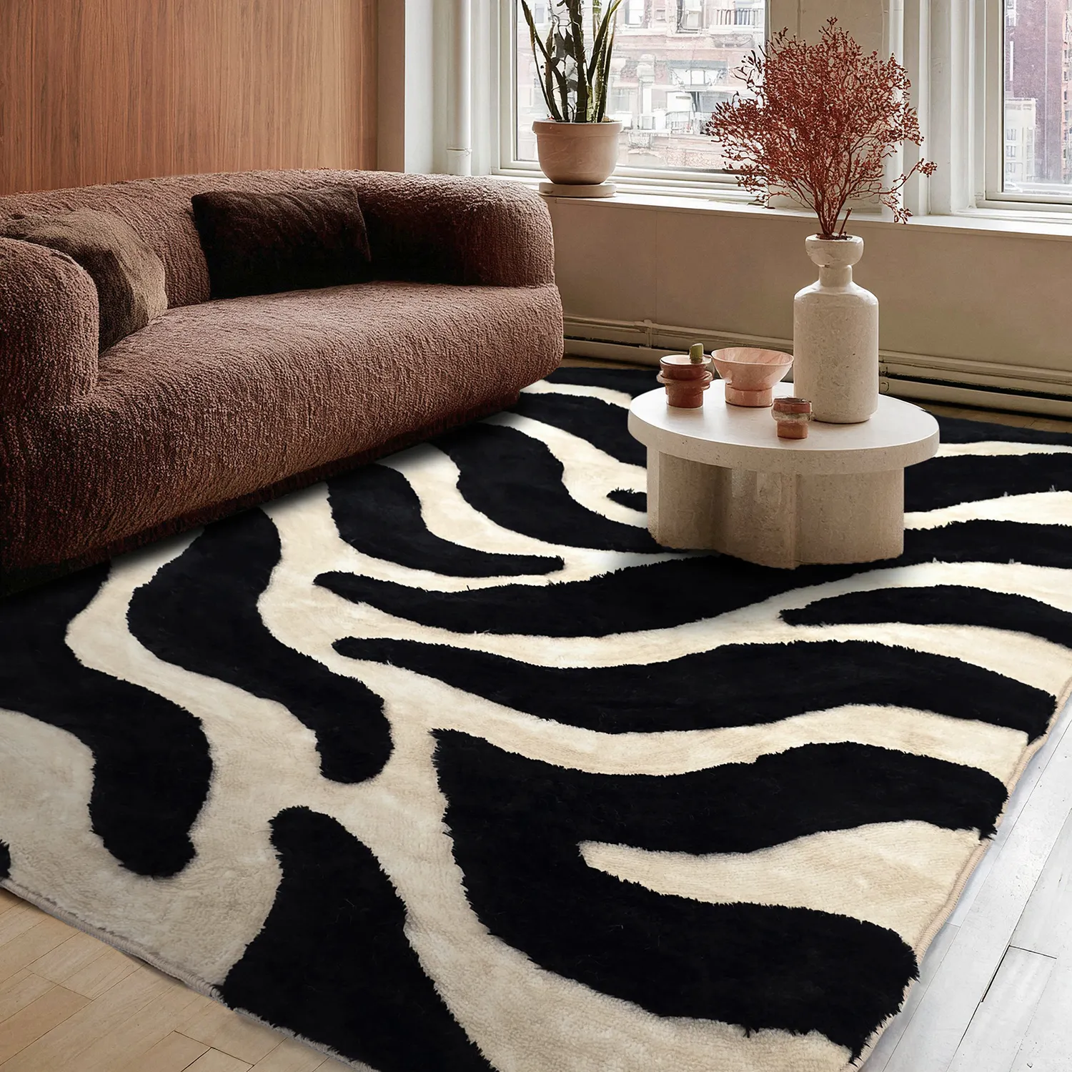 Ryatæpper - Fergana (creme/sort)