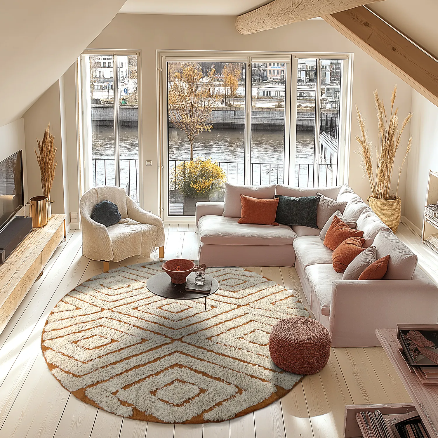 Runde tæpper - Holwell Natural Cotton Shaggy (off white/brun)