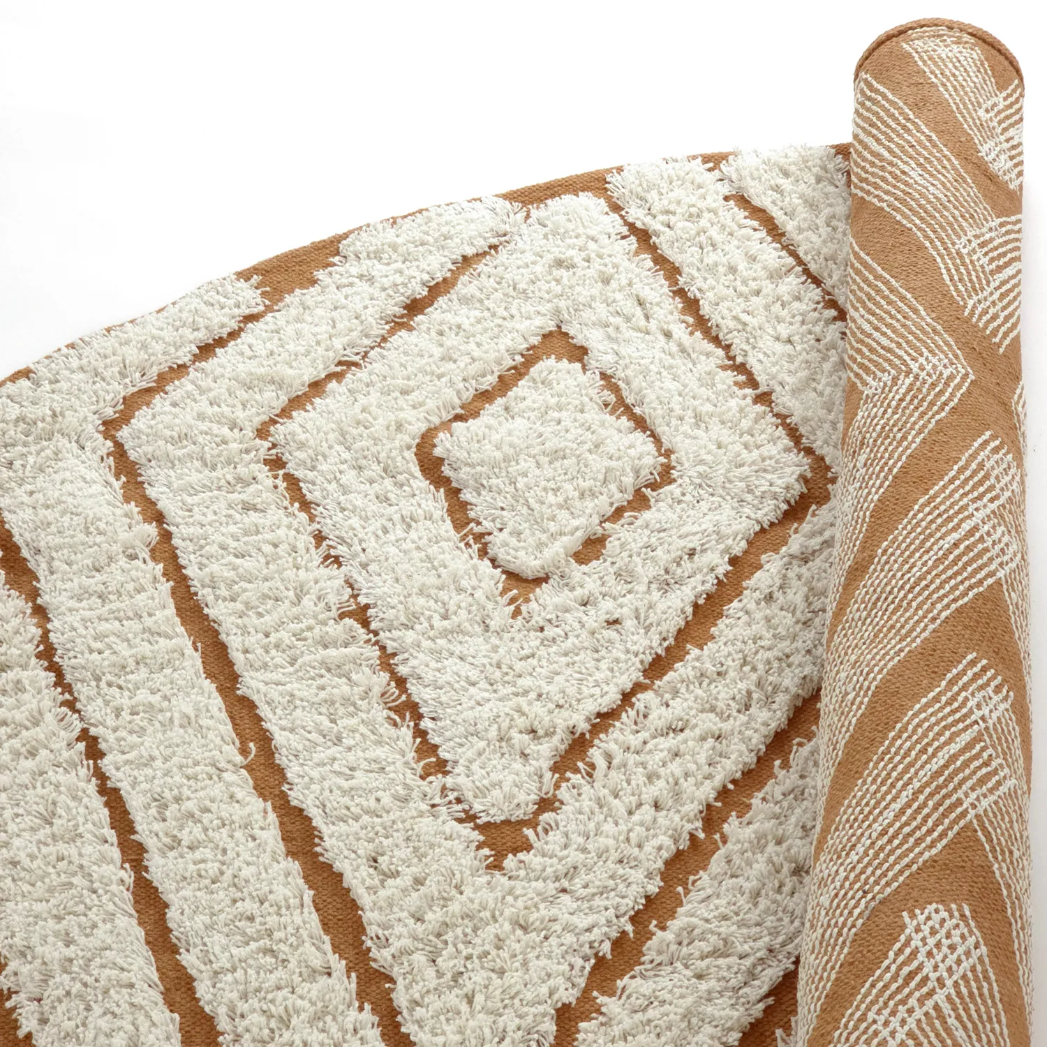 Runde tæpper - Holwell Natural Cotton Shaggy (off white/brun)