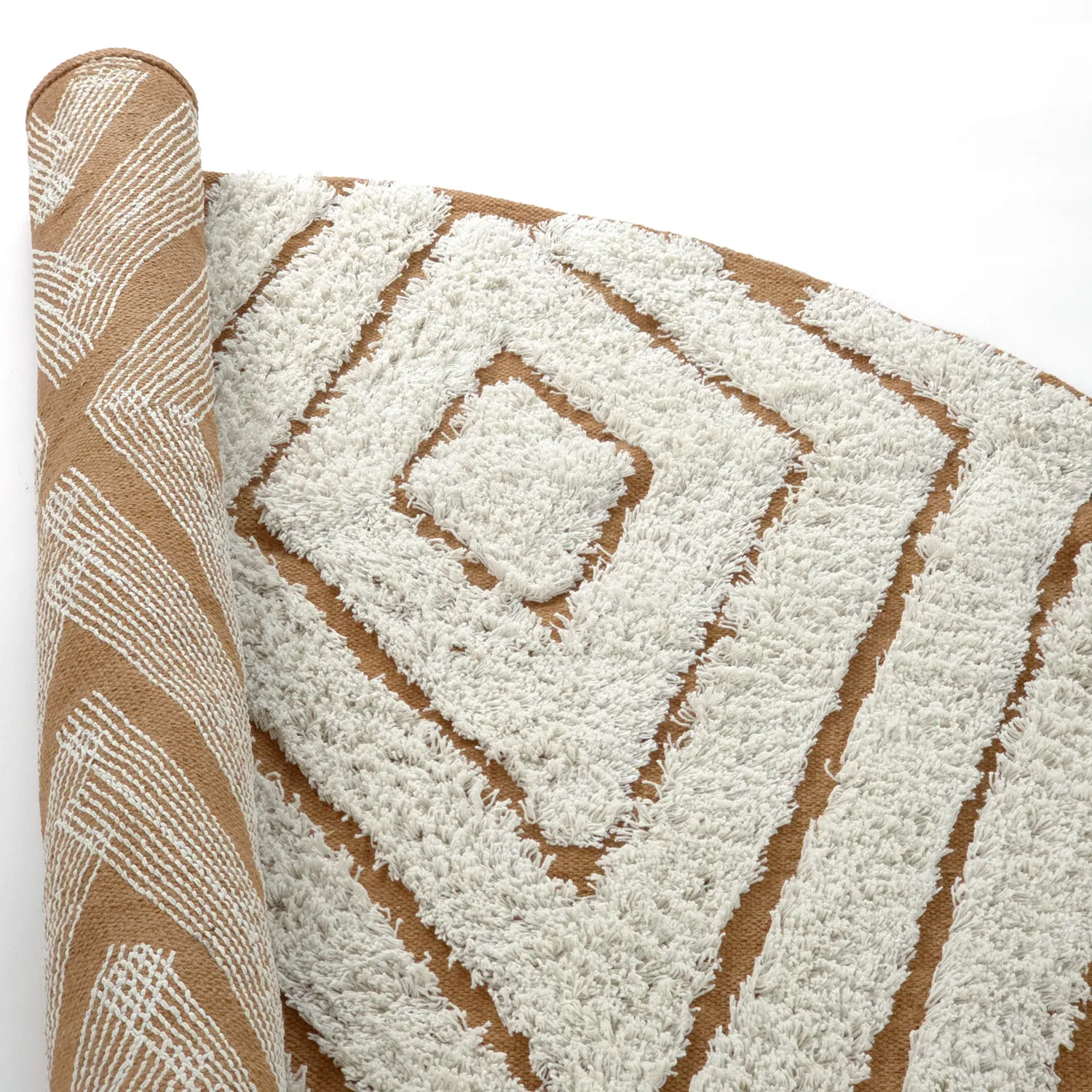 Runde tæpper - Holwell Natural Cotton Shaggy (off white/brun)