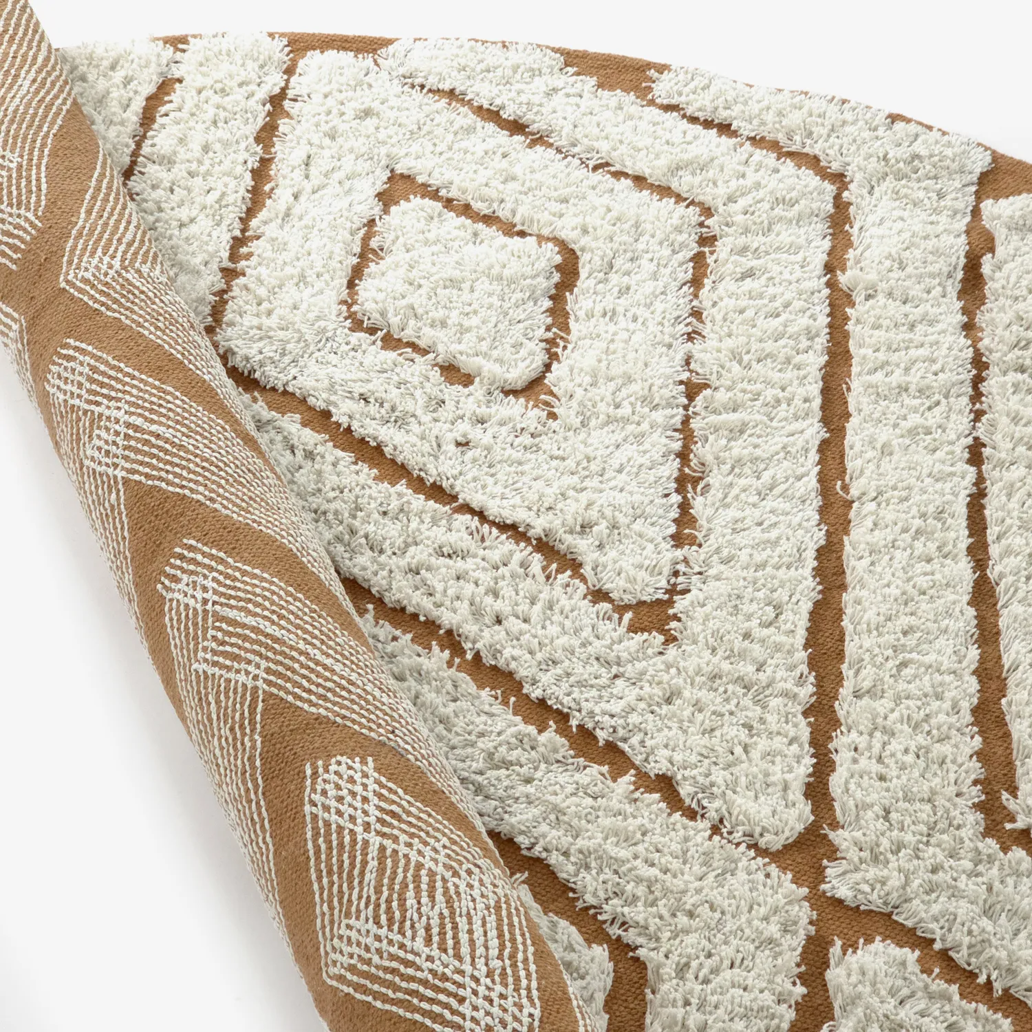 Runde tæpper - Holwell Natural Cotton Shaggy (off white/brun)