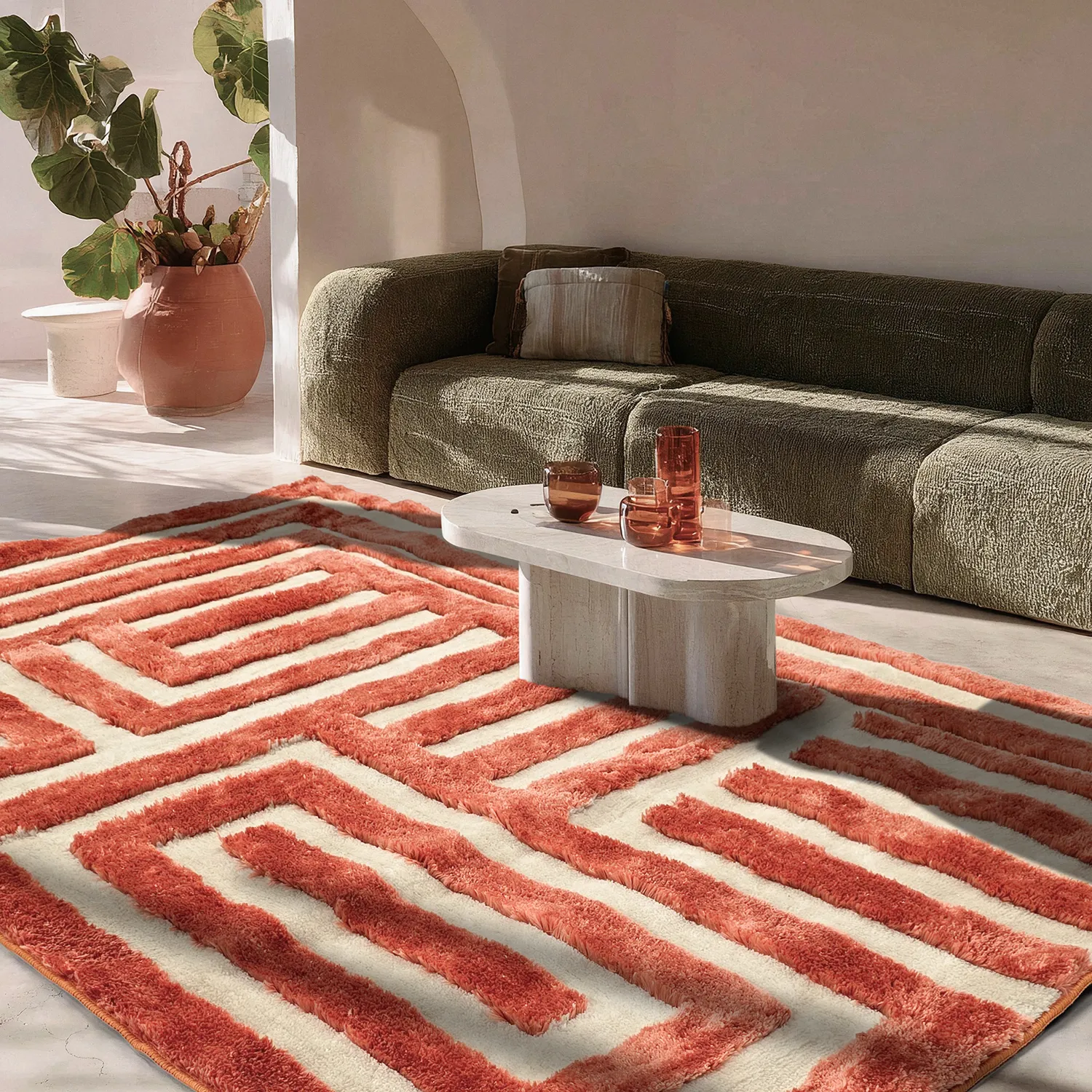 Ryatæpper - Karbala (creme/rød)