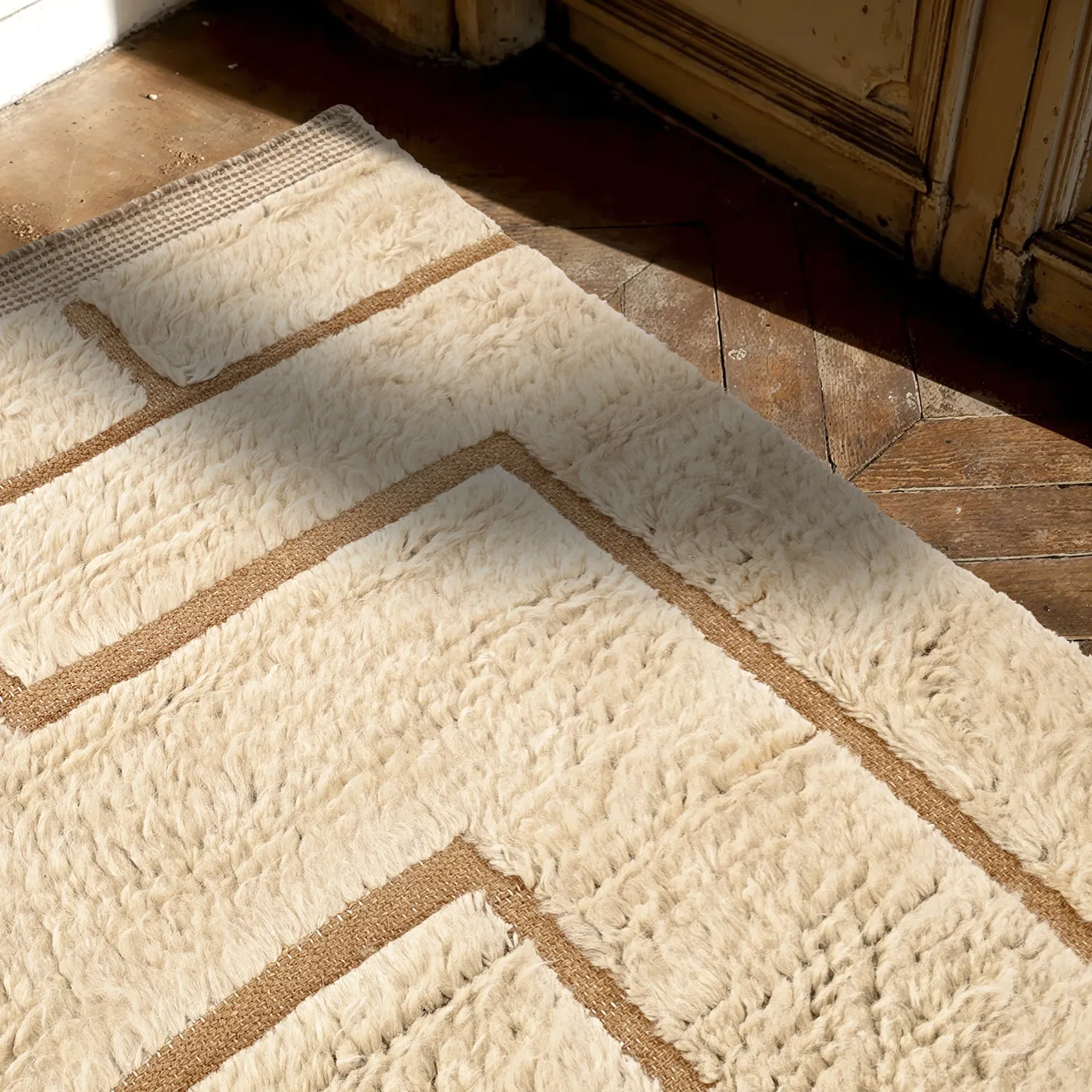 Ryatæpper - Kiberg Hand Woven Wool Shaggy (fløde)