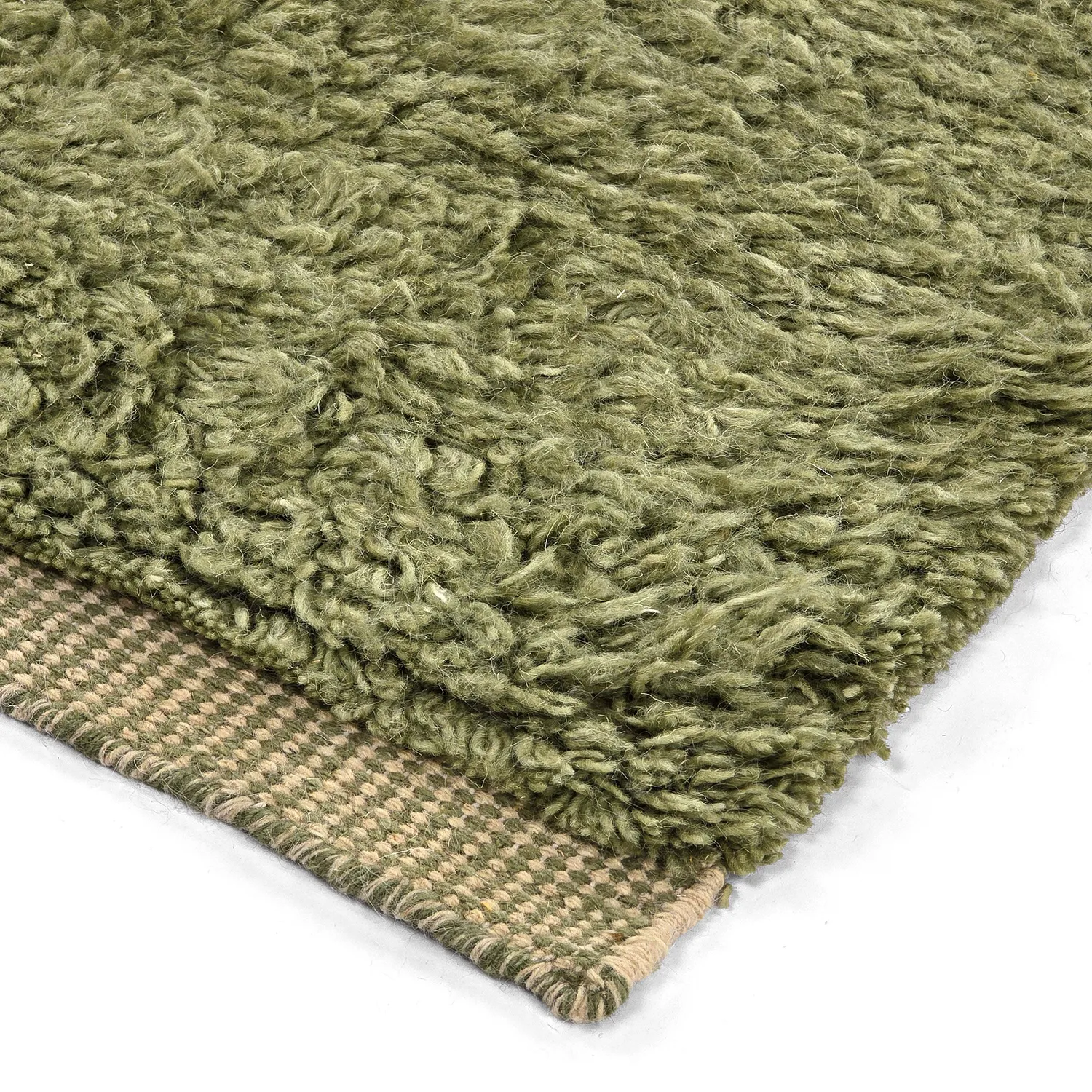 Ryatæpper - Kiberg Hand Woven Wool Shaggy (grøn)