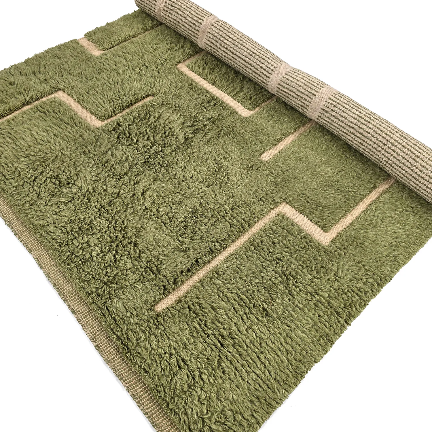 Ryatæpper - Kiberg Hand Woven Wool Shaggy (grøn)
