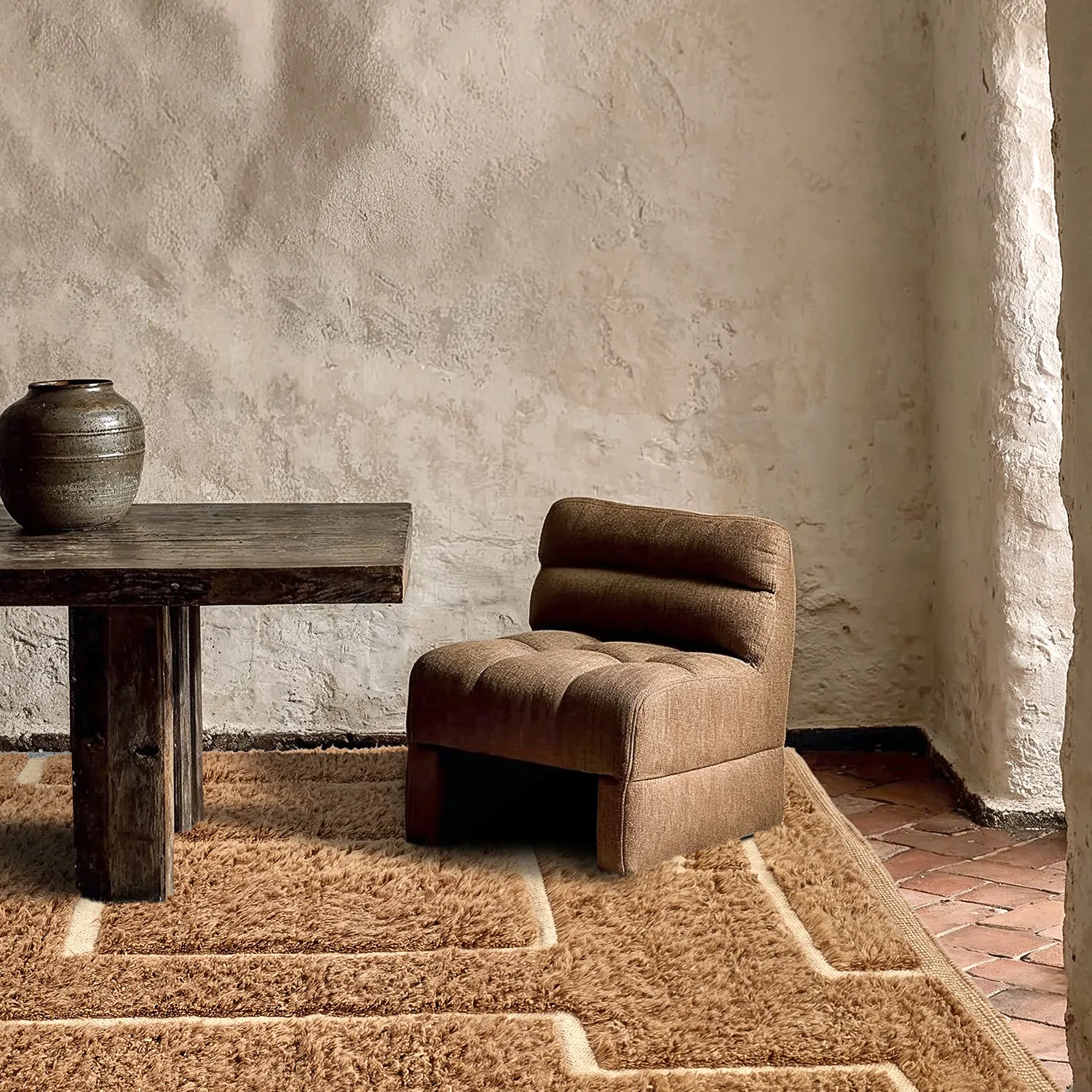 Ryatæpper - Kiberg Hand Woven Wool Shaggy (beige)