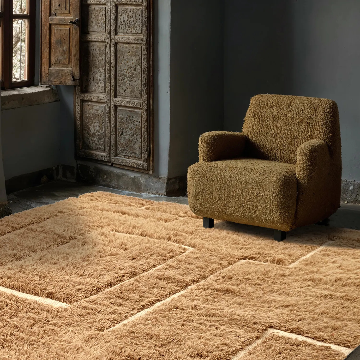 Ryatæpper - Kiberg Hand Woven Wool Shaggy (beige)