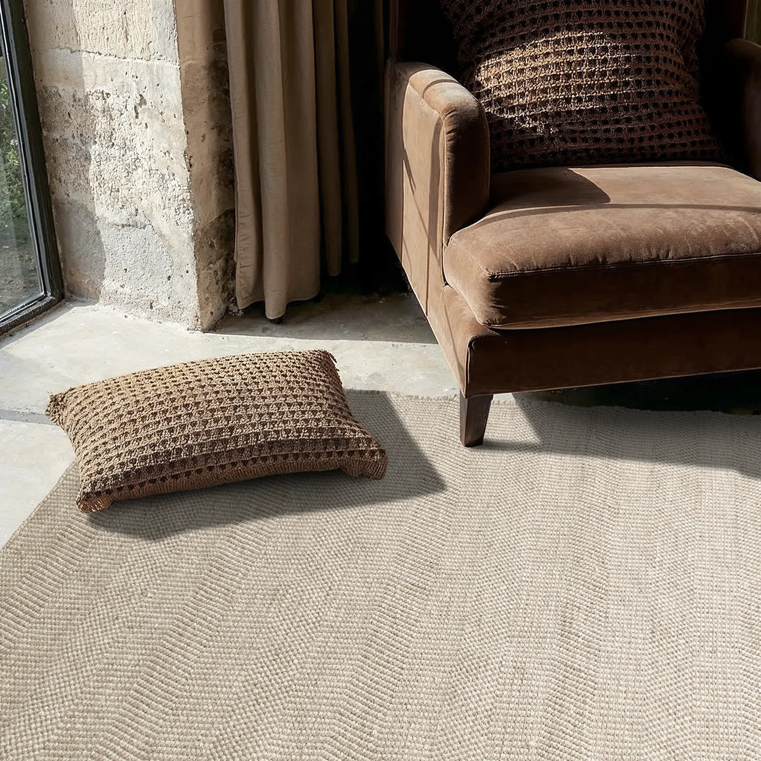 Uldtæppe - Larkana (beige/hvid)