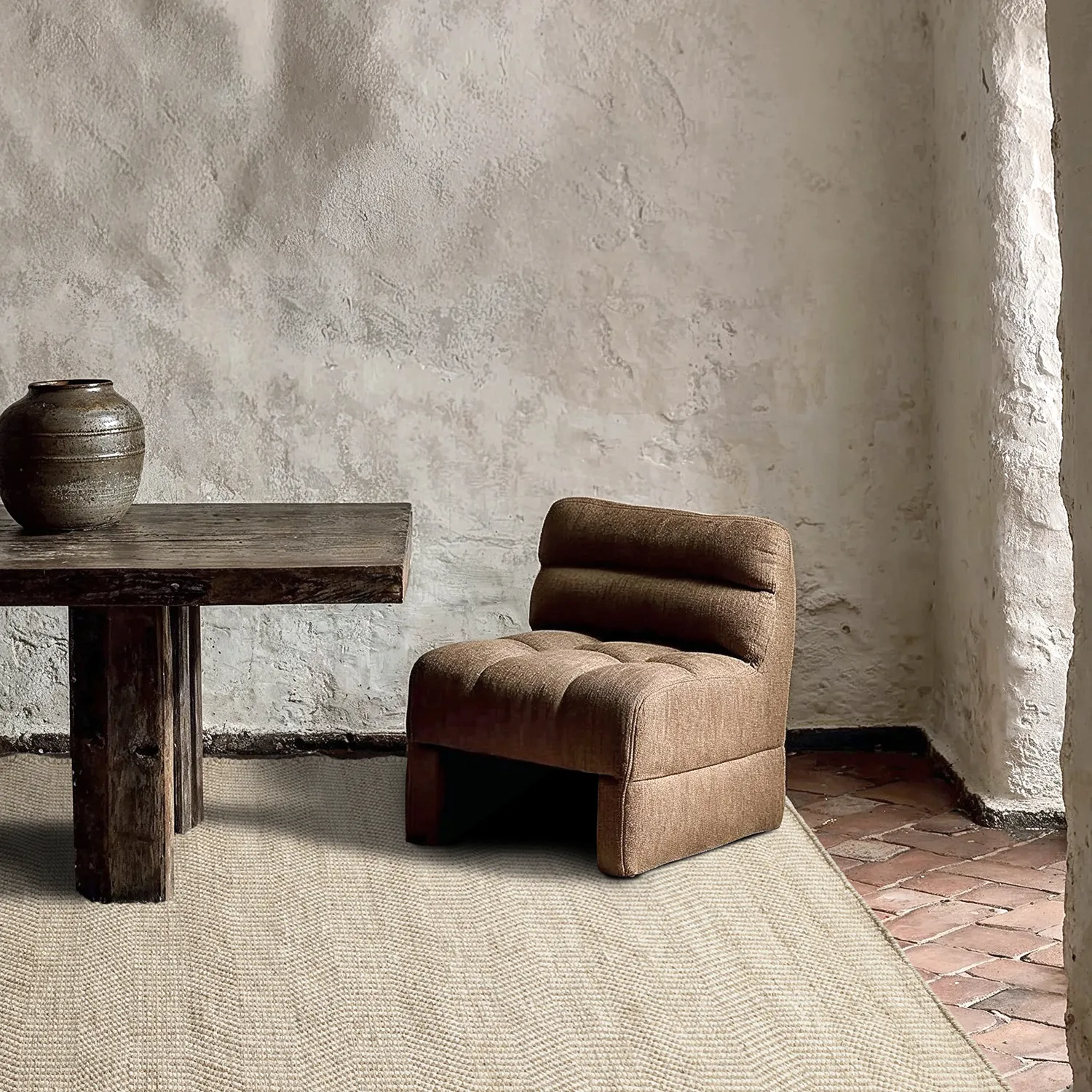 Uldtæppe - Larkana (beige/hvid)