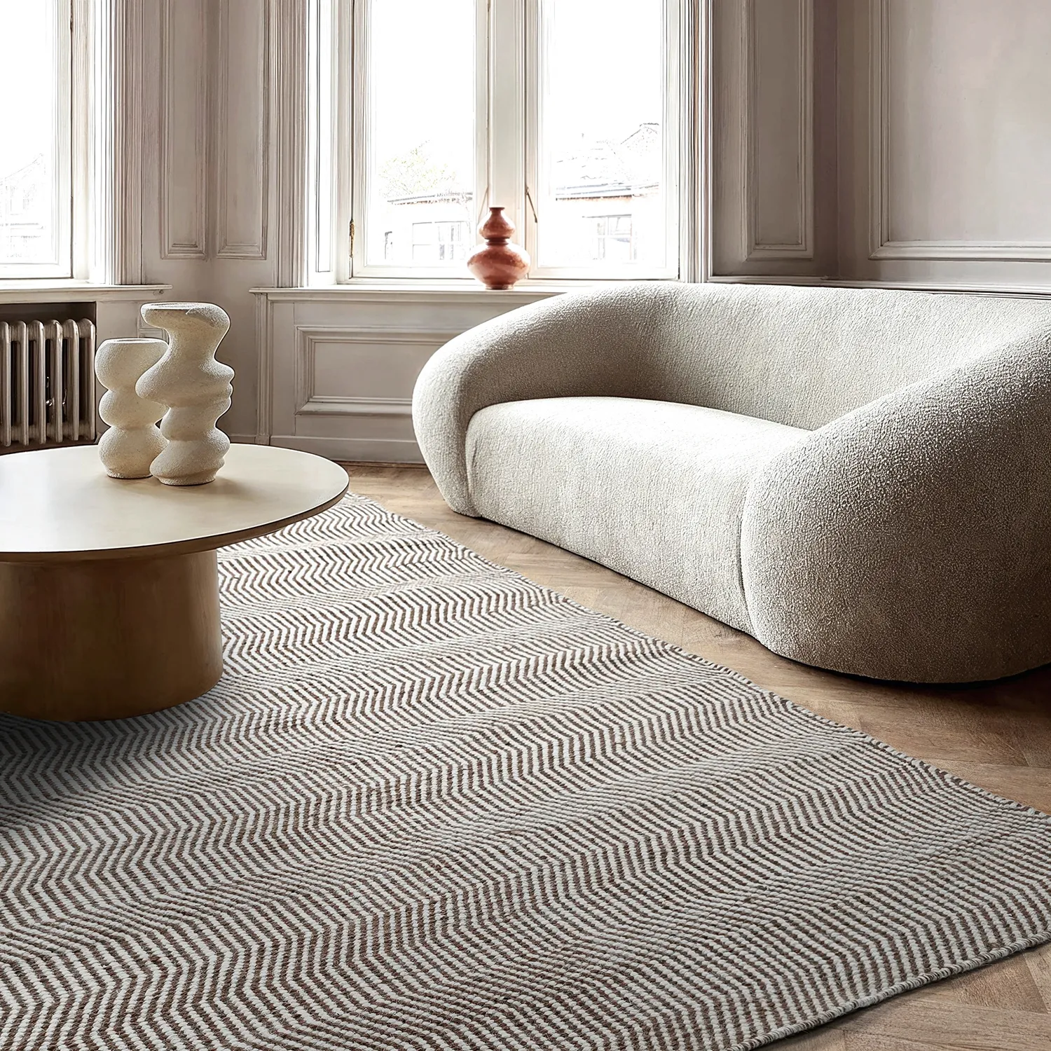 Uldtæppe - Larkana (brun/hvid)