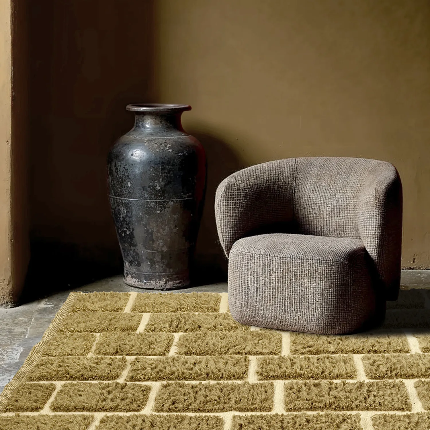 Ryatæpper - Leknes Hand Woven Wool Shaggy (grøn)