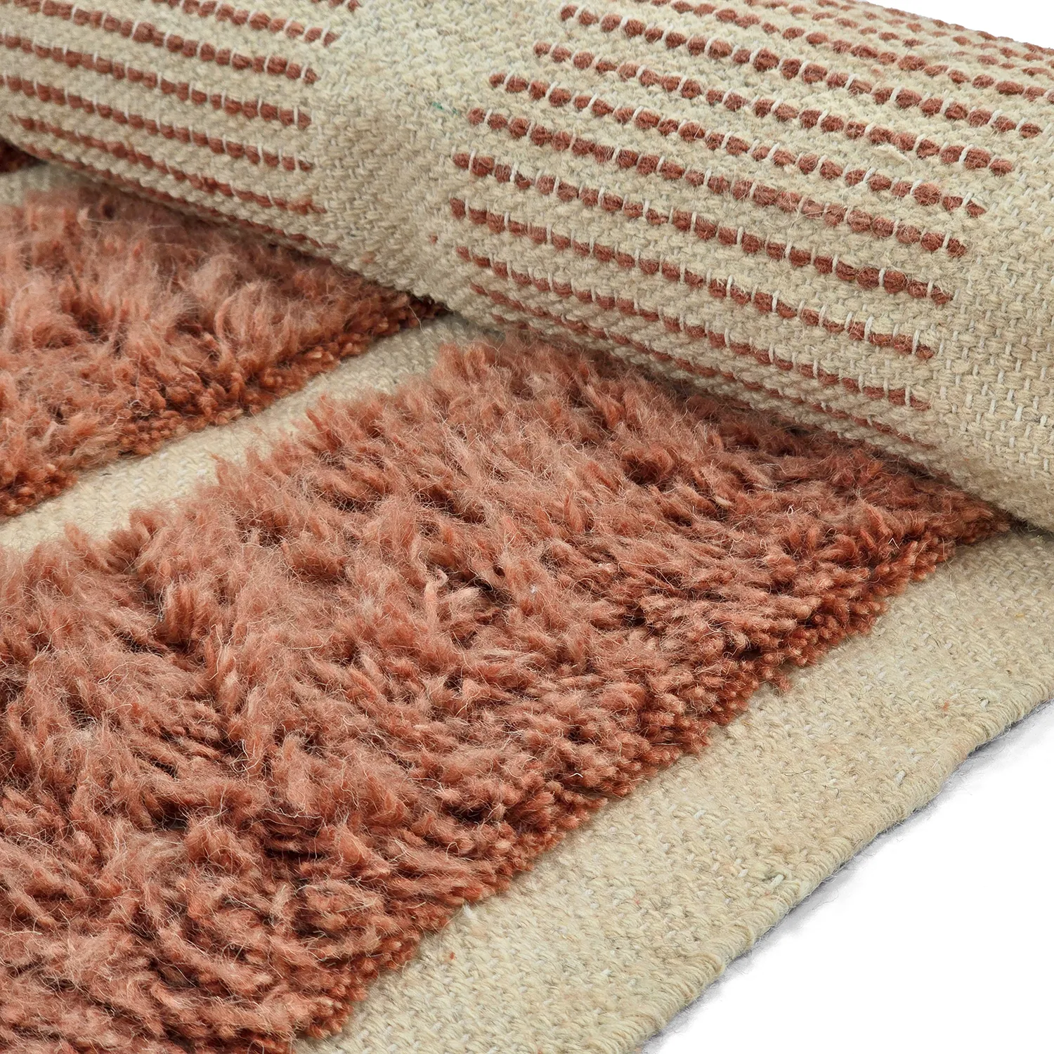 Ryatæpper - Leknes Hand Woven Wool Shaggy (terracotta)