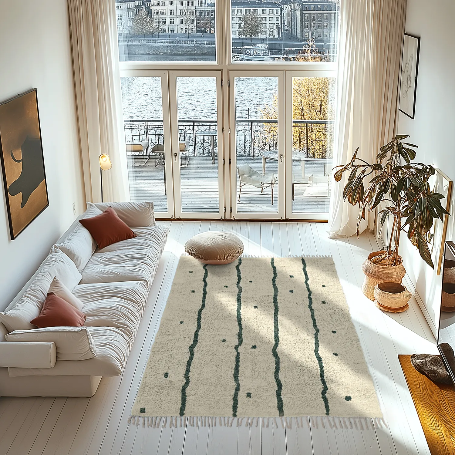 Ryatæpper - Leora Natural Cotton Shaggy (beige/grøn)