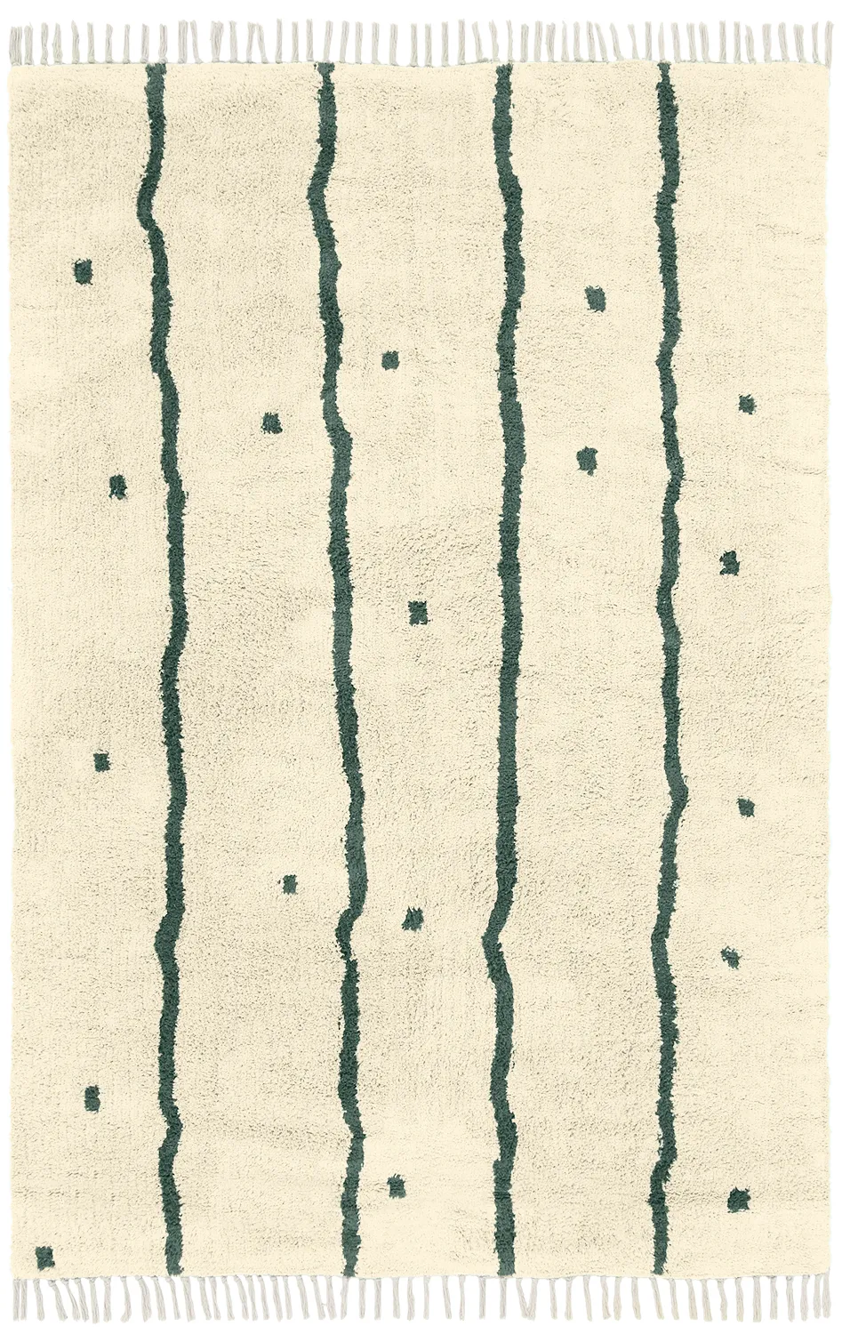 Ryatæpper - Leora Natural Cotton Shaggy (beige/grøn)