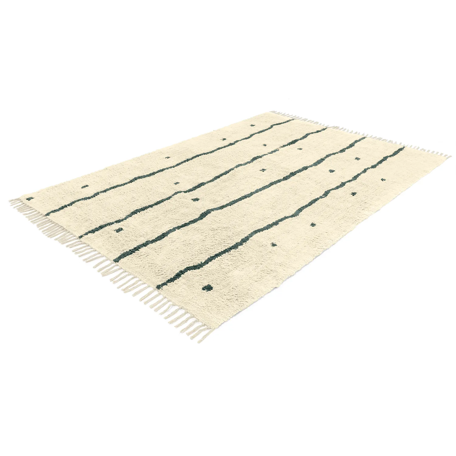 Ryatæpper - Leora Natural Cotton Shaggy (beige/grøn)