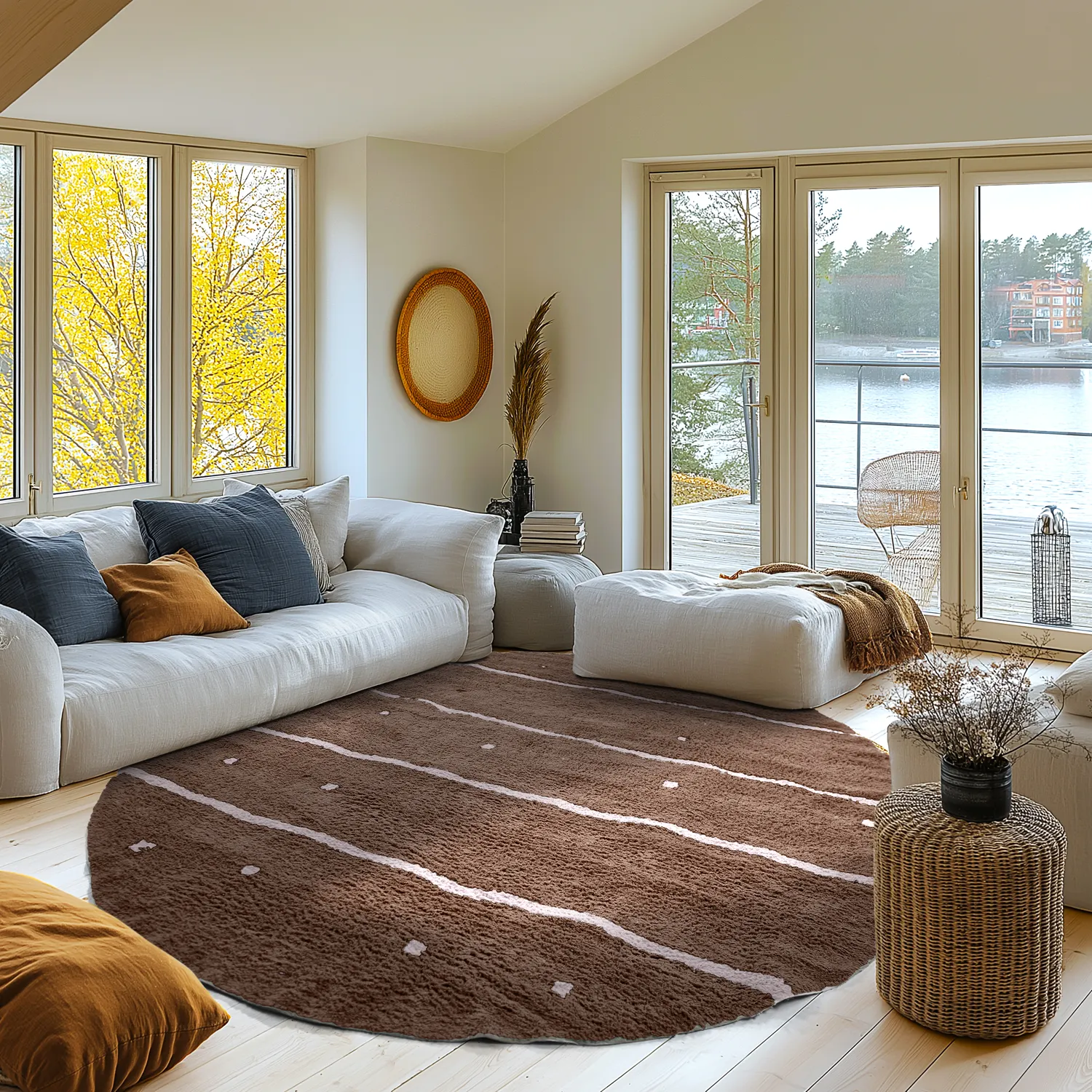 Rundt tæppe - Leora Natural Cotton Shaggy (brun/lilla)