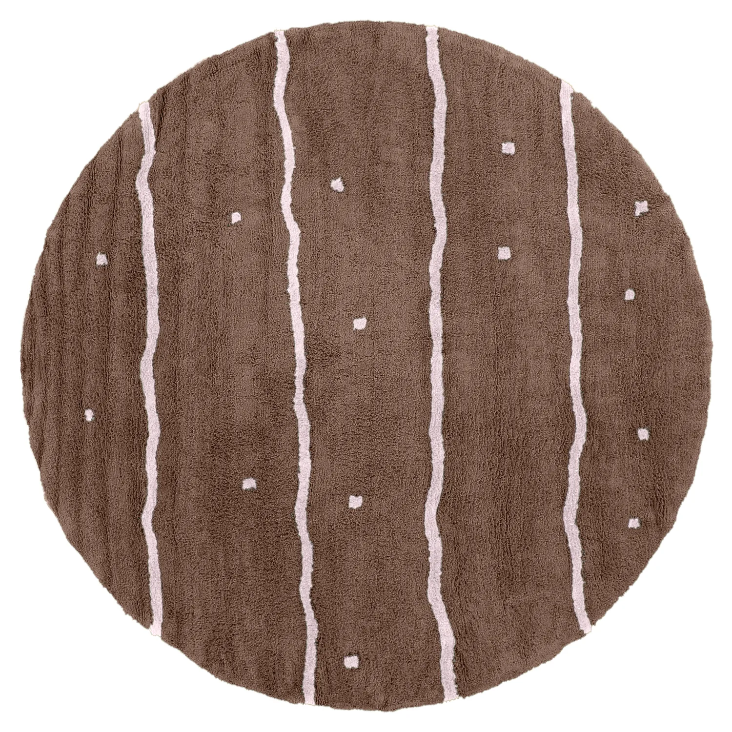 Rundt tæppe - Leora Natural Cotton Shaggy (brun/lilla)
