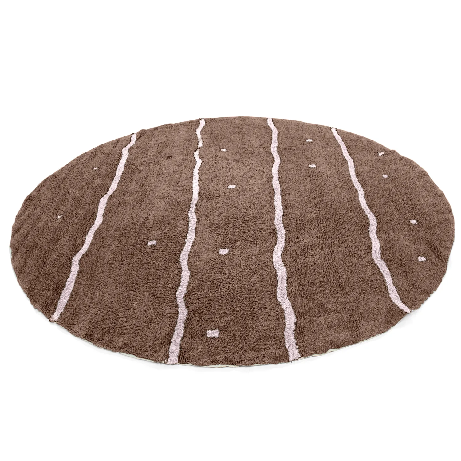 Rundt tæppe - Leora Natural Cotton Shaggy (brun/lilla)