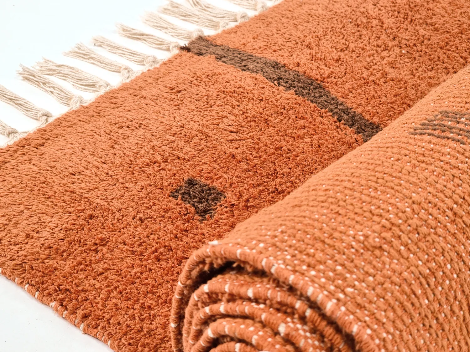 Ryatæpper - Leora Natural Cotton Shaggy (orange/brun)