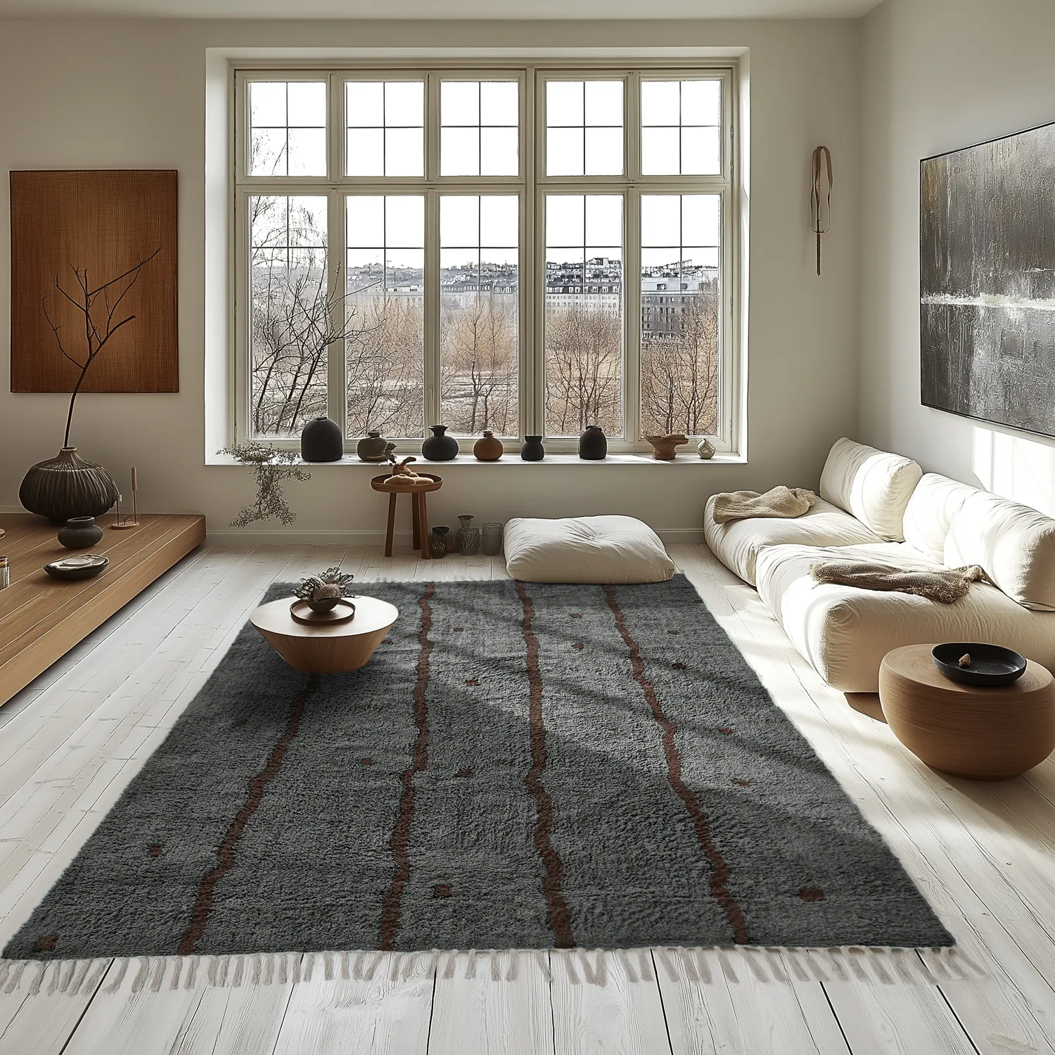 Ryatæpper - Leora Natural Cotton Shaggy (sort/brun)