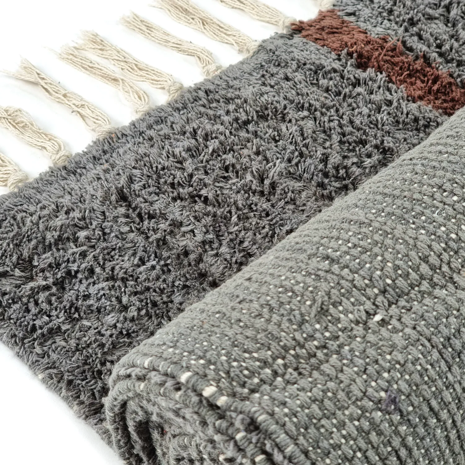 Ryatæpper - Leora Natural Cotton Shaggy (sort/brun)