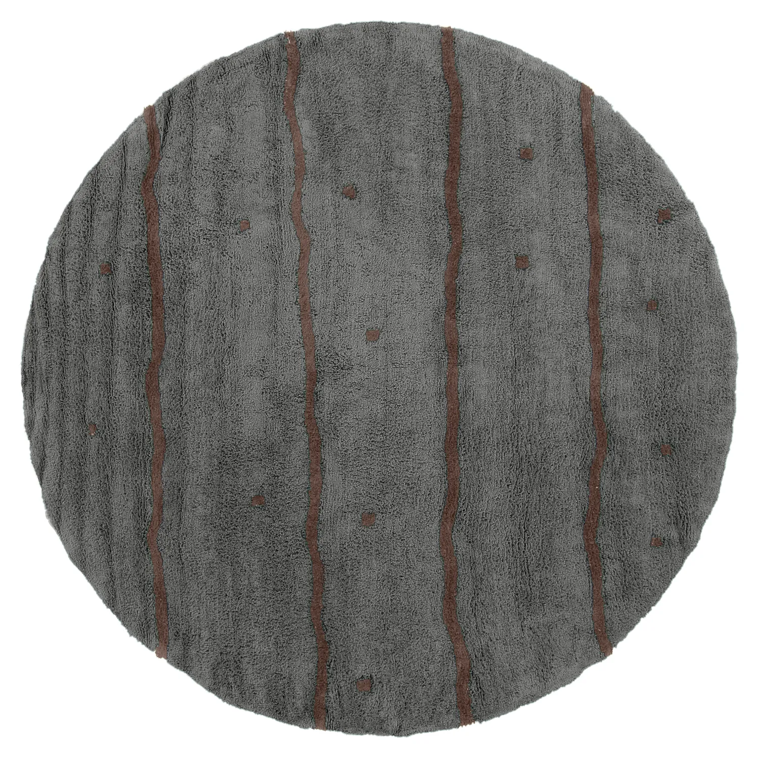 Rundt tæppe - Leora Natural Cotton Shaggy (sort/brun)