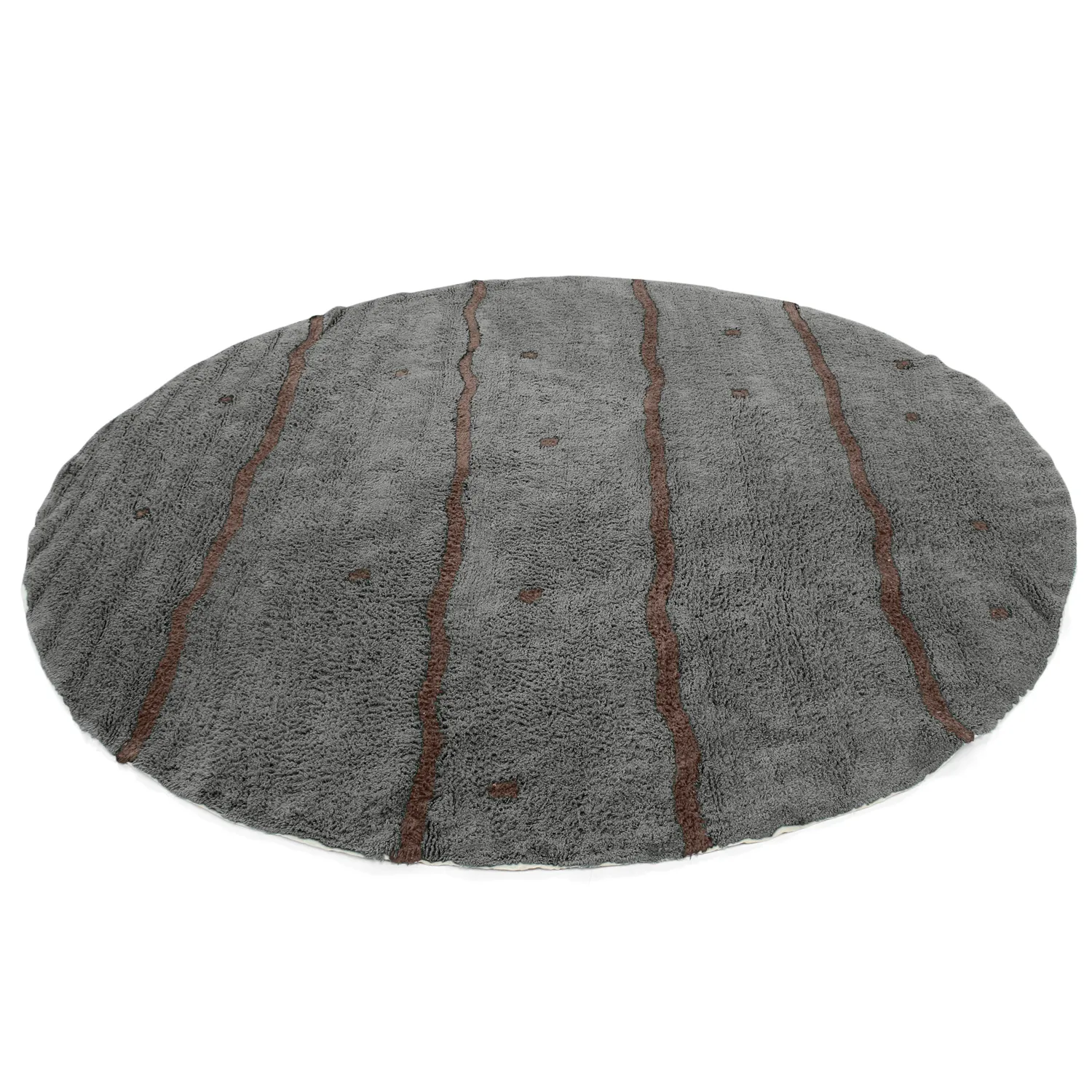 Rundt tæppe - Leora Natural Cotton Shaggy (sort/brun)