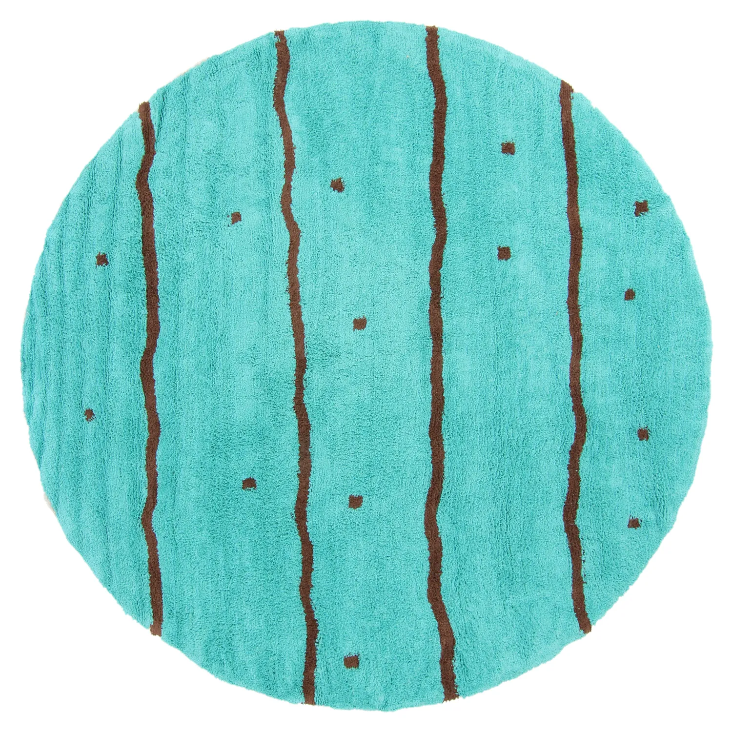 Rundt tæppe - Leora Natural Cotton Shaggy (turkis/brun)