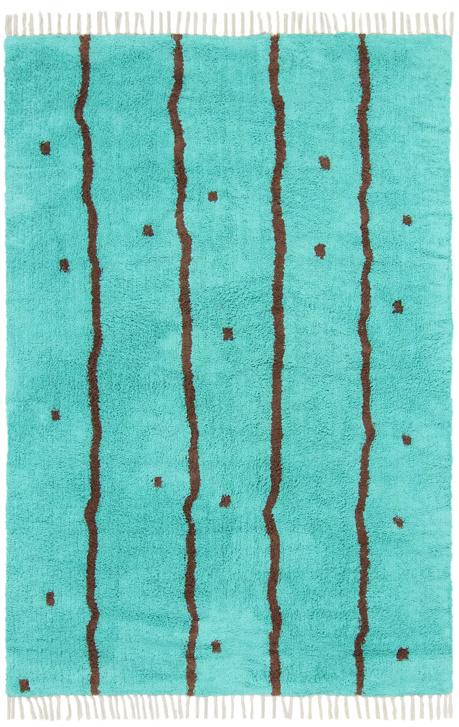 Ryatæpper - Leora Natural Cotton Shaggy (turkis/brun)