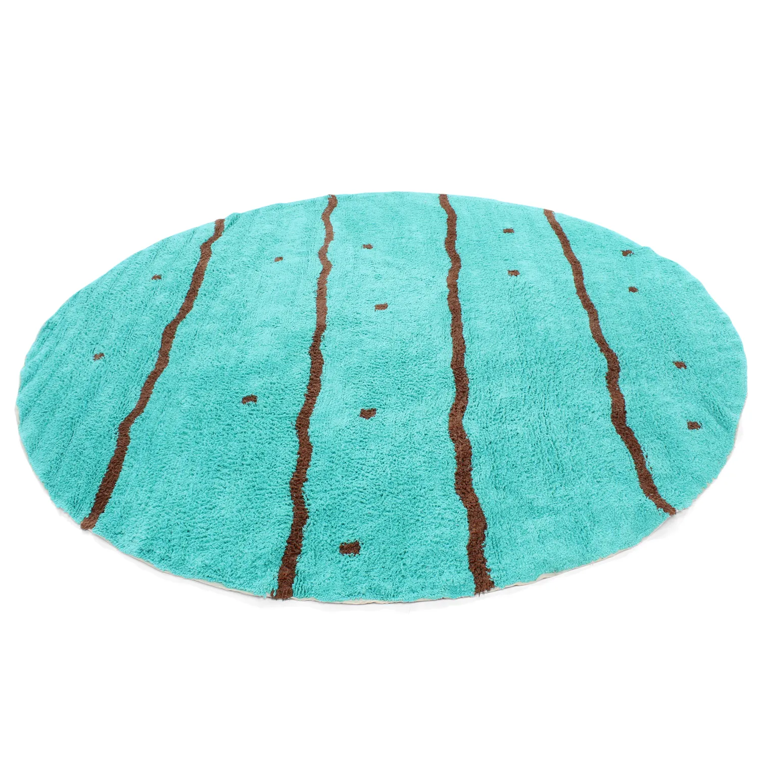 Rundt tæppe - Leora Natural Cotton Shaggy (turkis/brun)