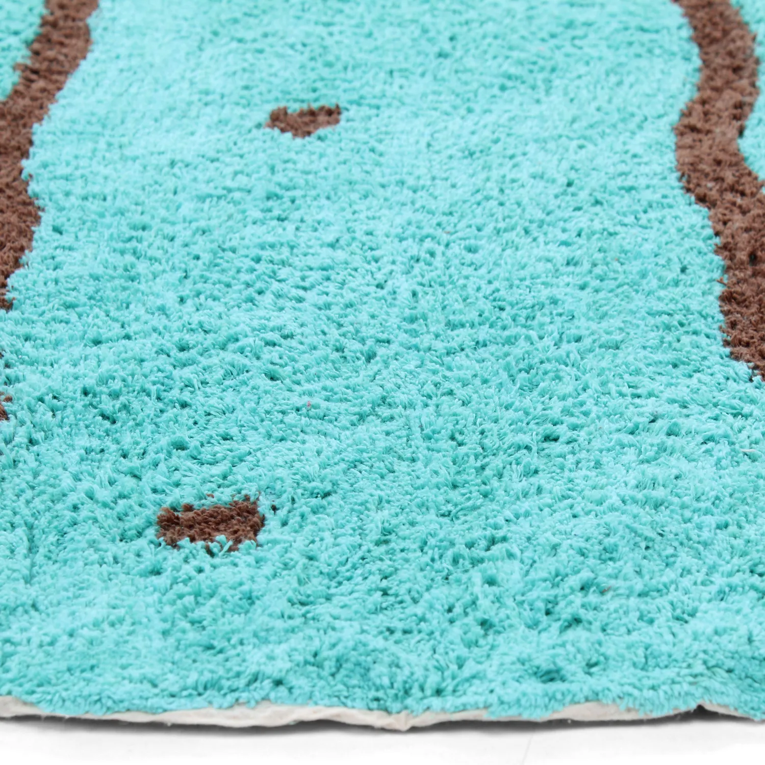 Rundt tæppe - Leora Natural Cotton Shaggy (turkis/brun)