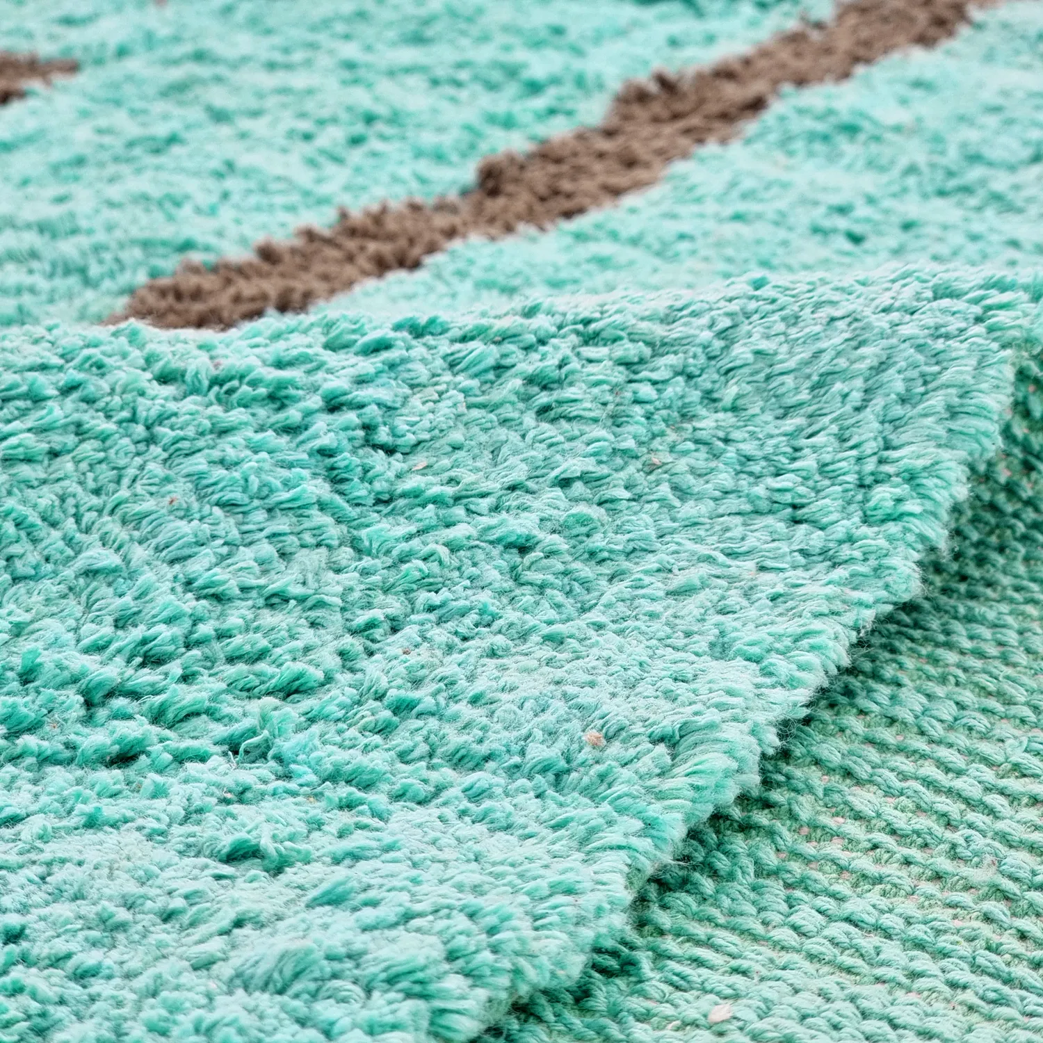 Rundt tæppe - Leora Natural Cotton Shaggy (turkis/brun)