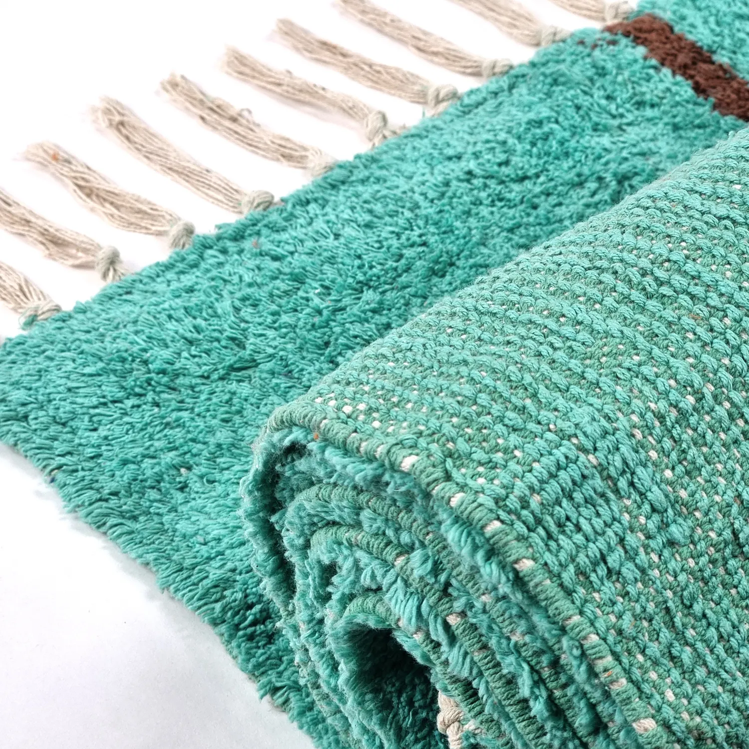 Ryatæpper - Leora Natural Cotton Shaggy (turkis/brun)