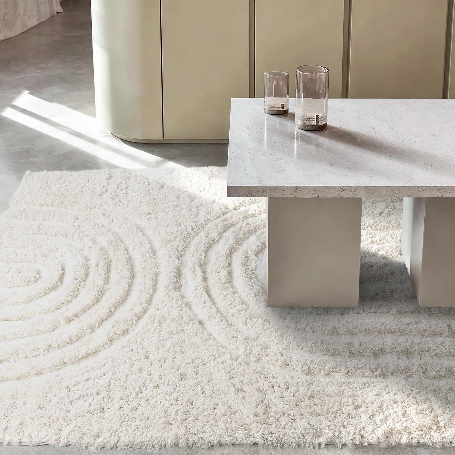 Ryatæpper - Lindos Natural Cotton Shaggy (hvid)