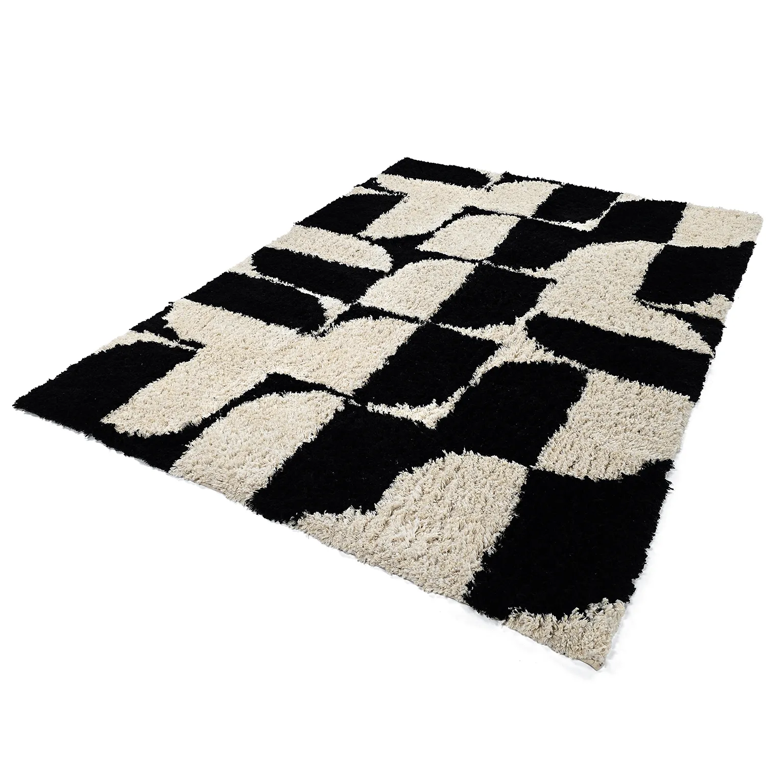 Ryatæpper - Marvao Natural Cotton Shaggy (offwhite/sort)