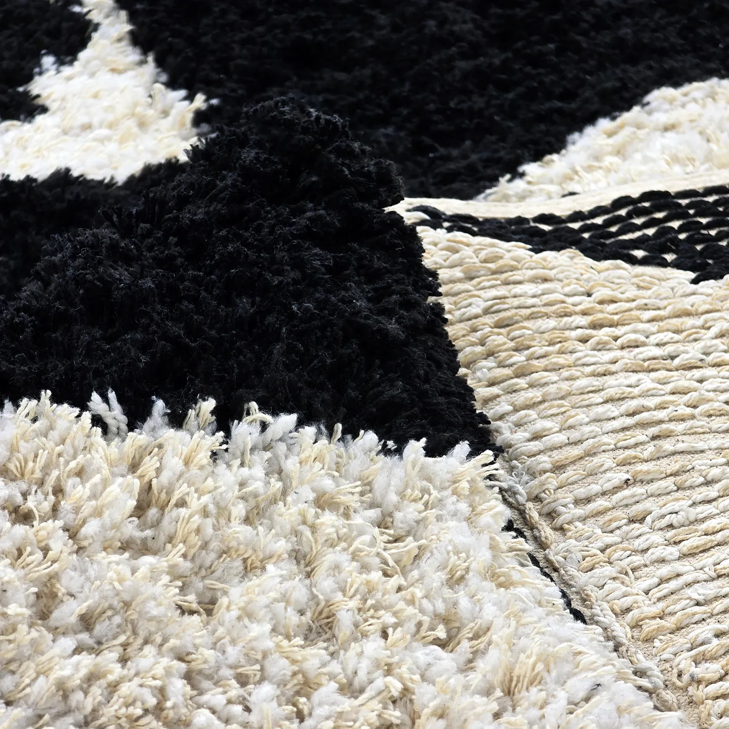 Ryatæpper - Marvao Natural Cotton Shaggy (offwhite/sort)