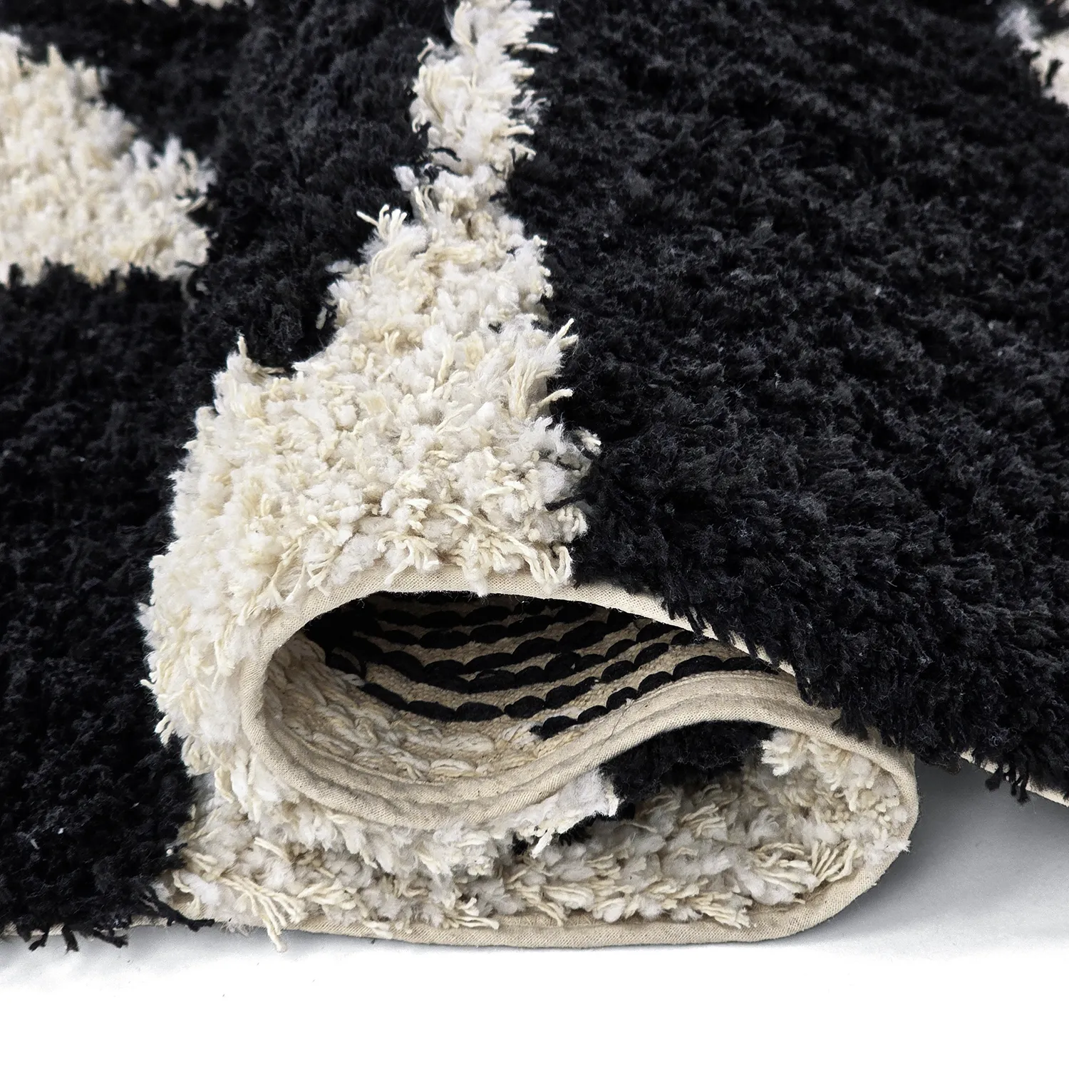 Ryatæpper - Marvao Natural Cotton Shaggy (offwhite/sort)