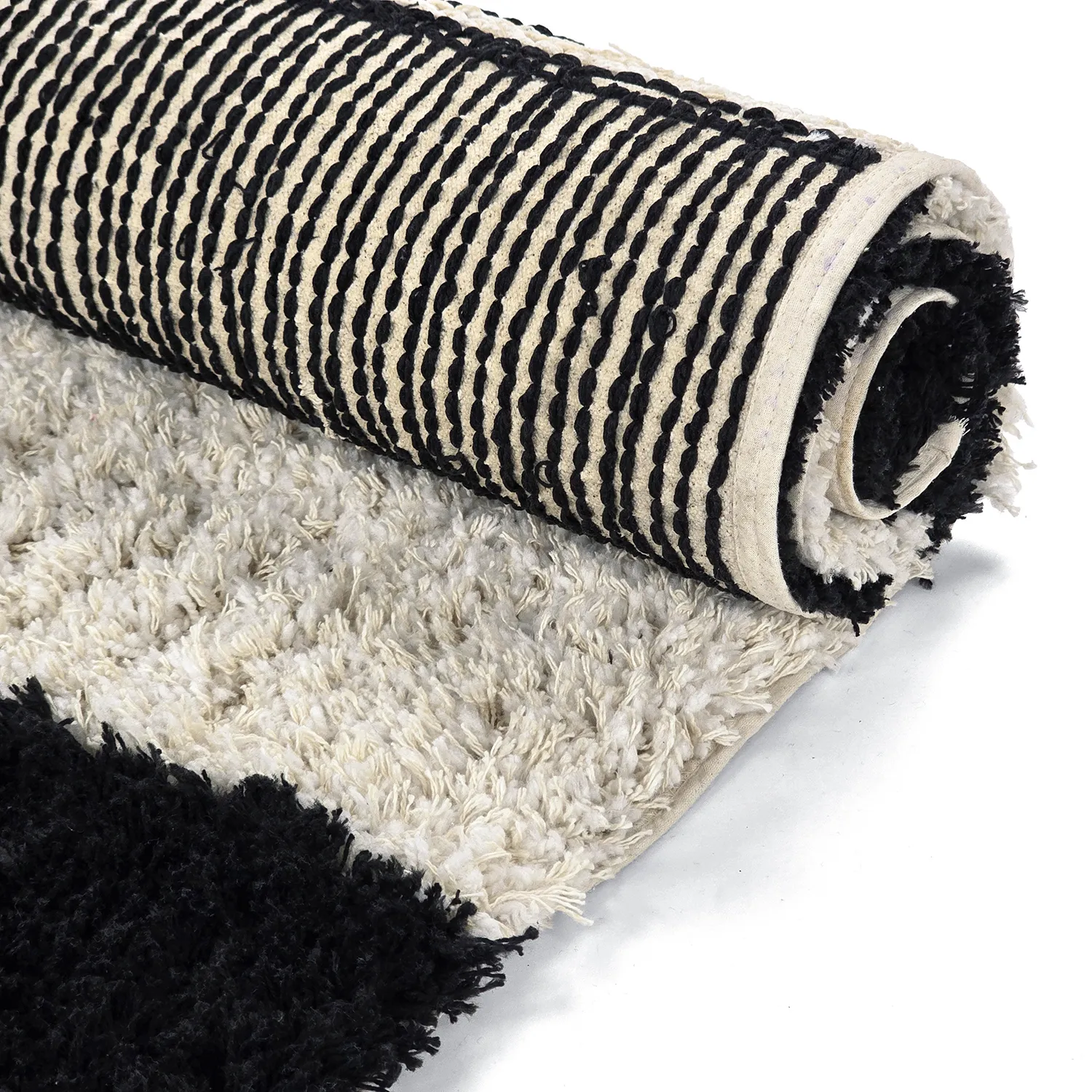 Ryatæpper - Marvao Natural Cotton Shaggy (offwhite/sort)