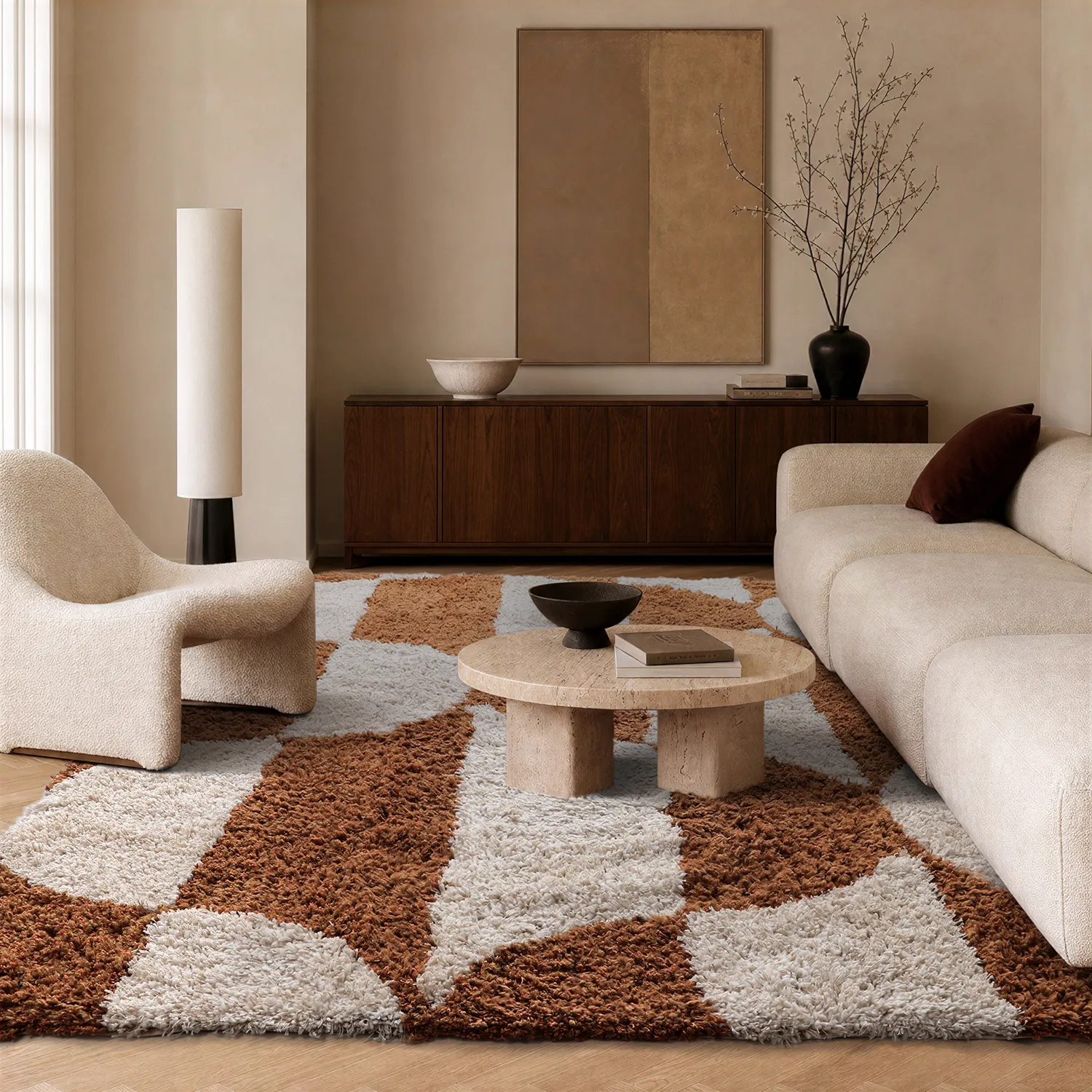 Ryatæpper - Kalymnos Natural Cotton Shaggy (offwhite/okker)