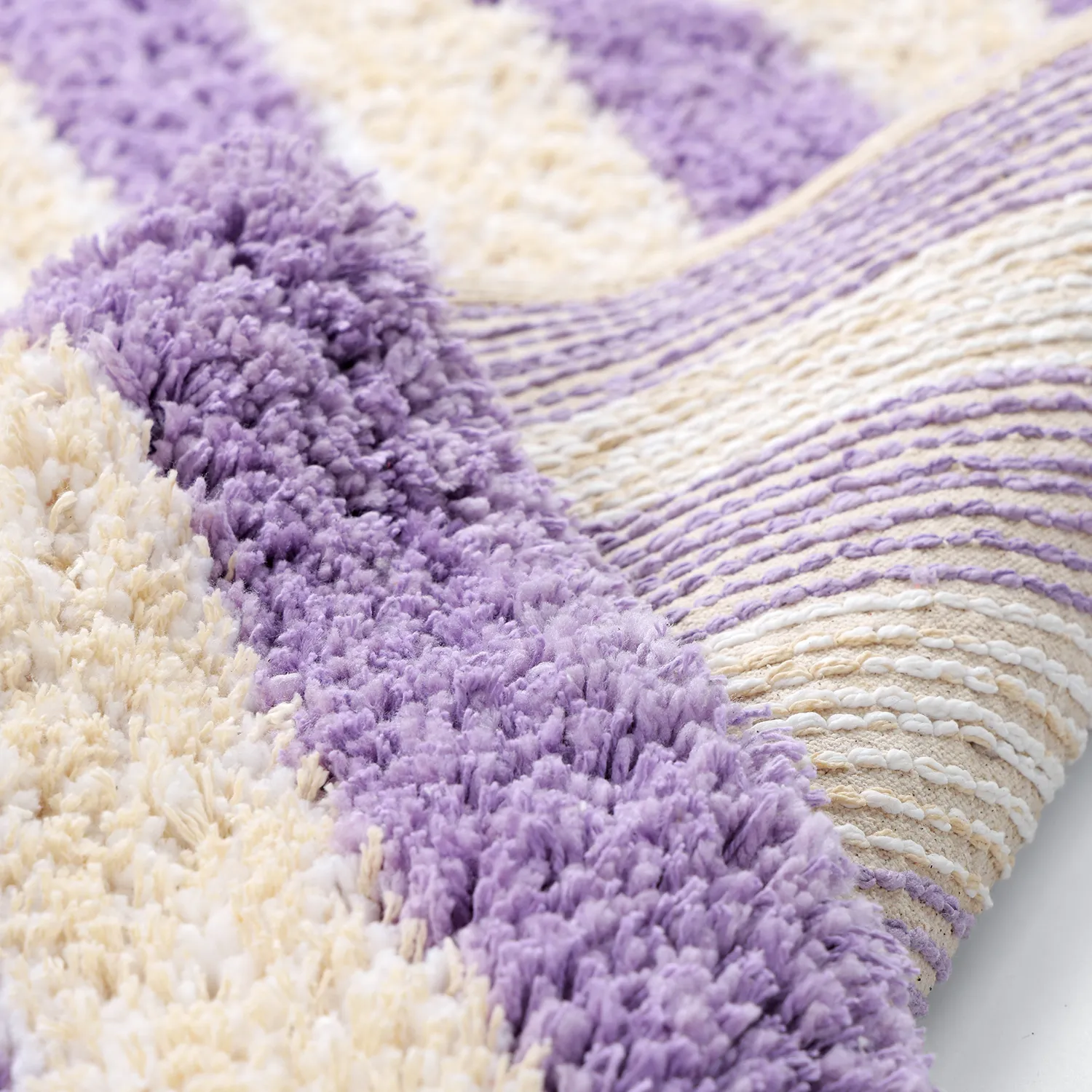 Ryatæpper - Thira Stripe Cotton Shaggy (fløde/lys lilla)