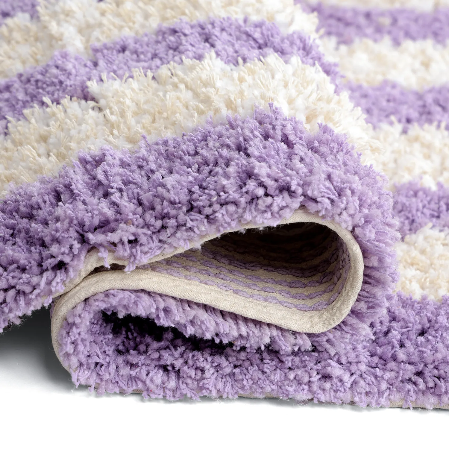 Ryatæpper - Thira Stripe Cotton Shaggy (fløde/lys lilla)