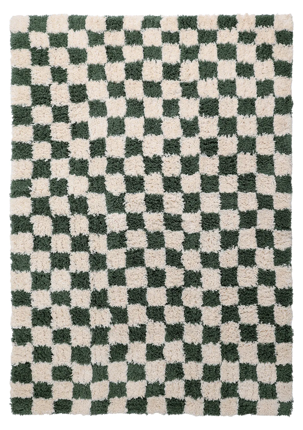 Ryatæpper - Methoni Check Cotton Shaggy (creme/grøn)