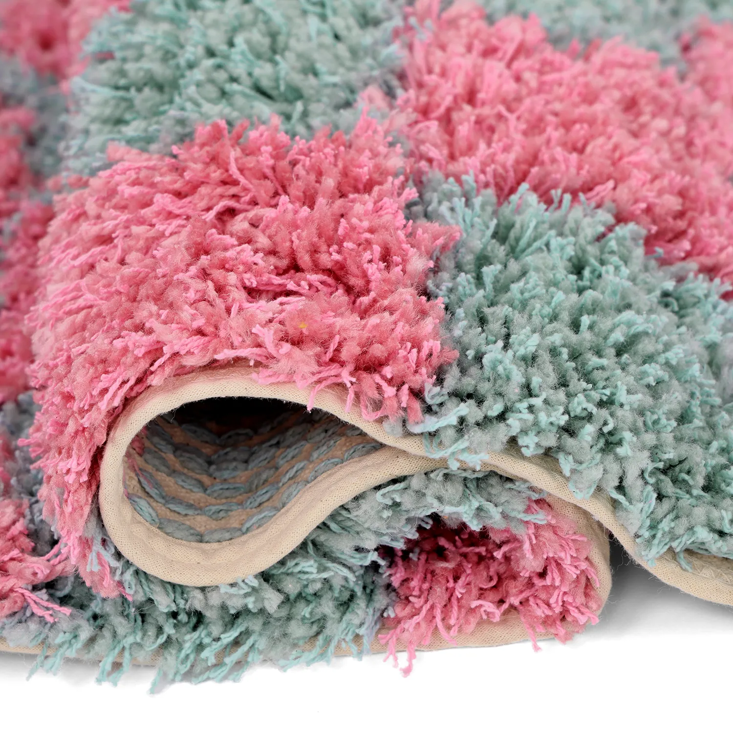 Ryatæpper - Methoni Check Cotton Shaggy (lyseblå/lyserosa)